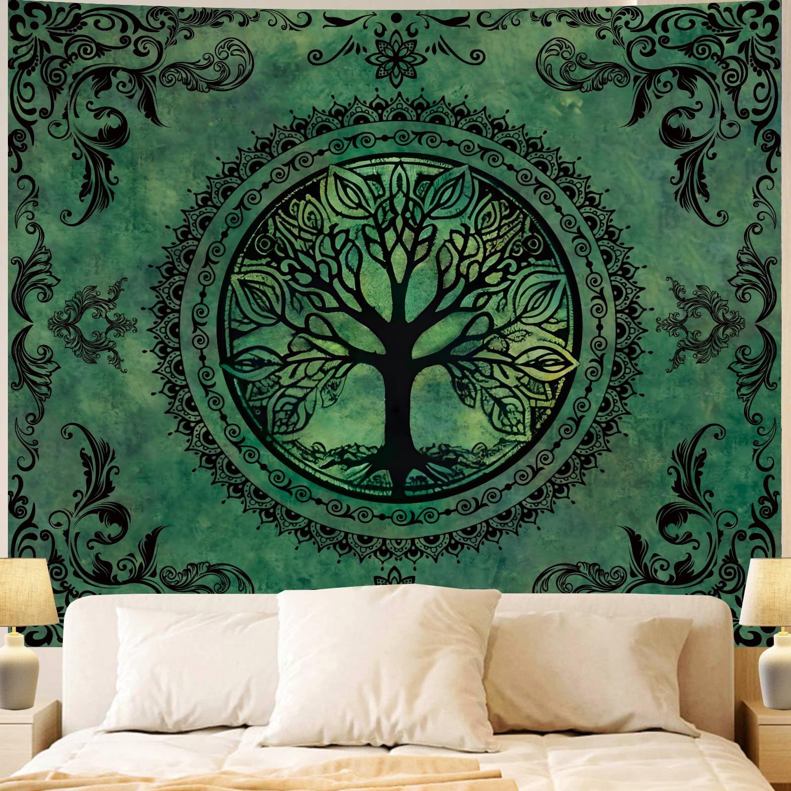 Apdidl Extra Large Green Nature Tapestry for Bedroom Aesthetic, Hippie Ceiling Tree of Life Decor Tapestries Wall Hanging, Boho Bohemian Mandala y2k Art Backdrop for Dorm Living Room (98"X118")