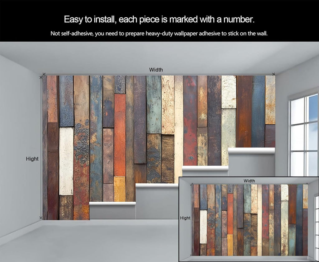 Old Wood Board Wall Mural, Distressed Mural, Industrial Wallpaper, Retro Wall Mural for Bedroom, Wood Grain Home Decor, Wooden Gifts for Women 141.7"x98.4"