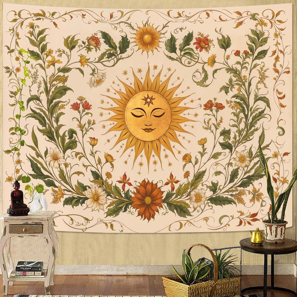 Spenlife Sun Tapestry Boho Tapestry for Bedroom Yellow and Green Tapestries Wall Hanging Bedroom Living Room Wall Art and Home Decor 70x90
