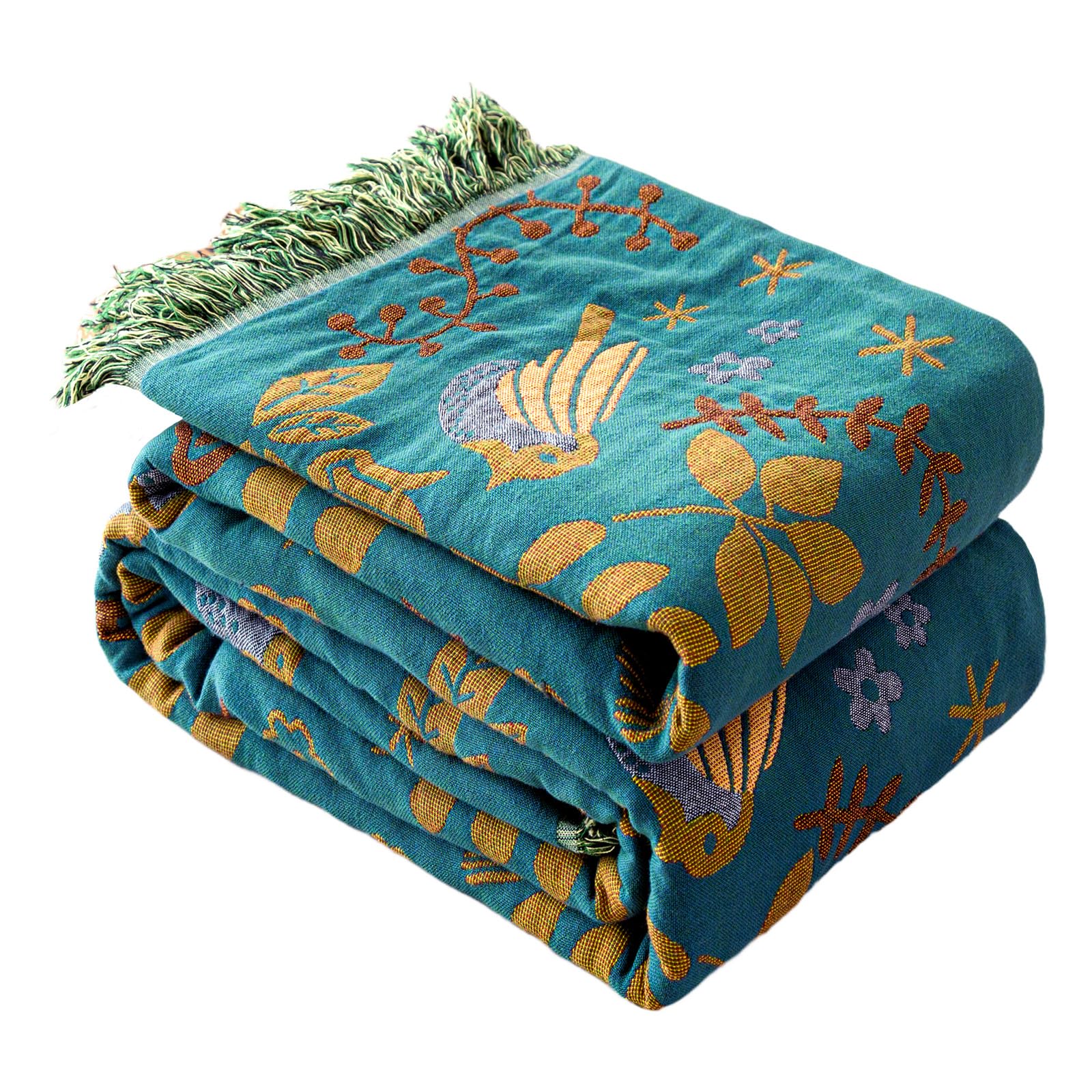 MSGKV Boho Throw Blanket for Couch Chair 100% Cotton Floral Blanket 50"x60" Sofa Blankets Lightweight Farmhouse Muslin Summer Breathable Bed Blankets Home Decor All Seasons