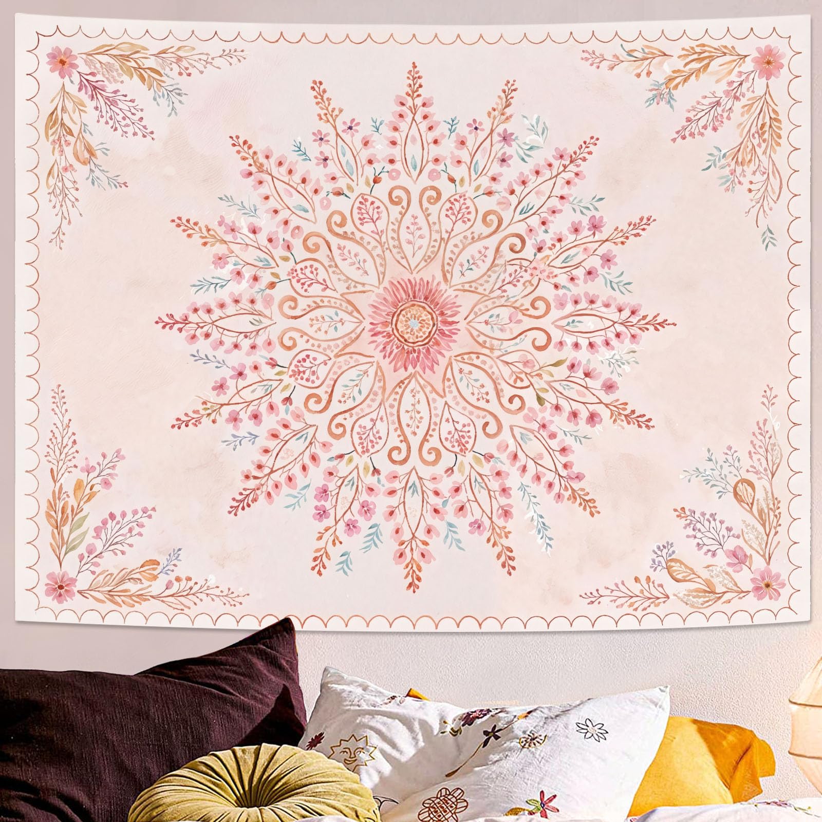 Lunerfex Floral Mandala Tapestry Boho Tapestry for Bedroom Brown Tapestries Wall Hanging Living Room Wall Art and Home Decor 70x90