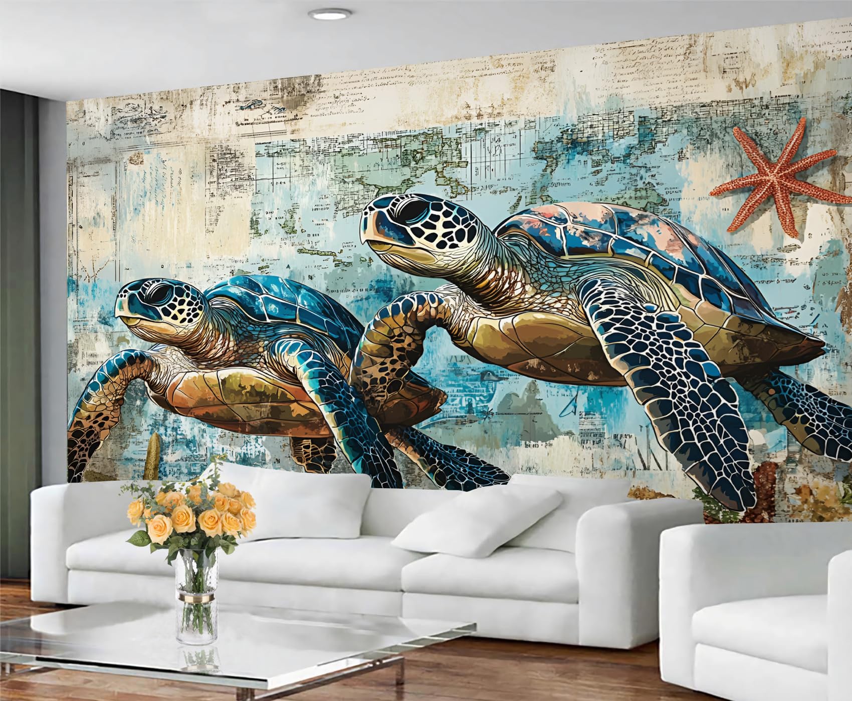 Colorful Distressed 3D Wood Grain Striped Wall Mural for Living Room & Bedroom, 197" x 118.2", Non-Adhesive