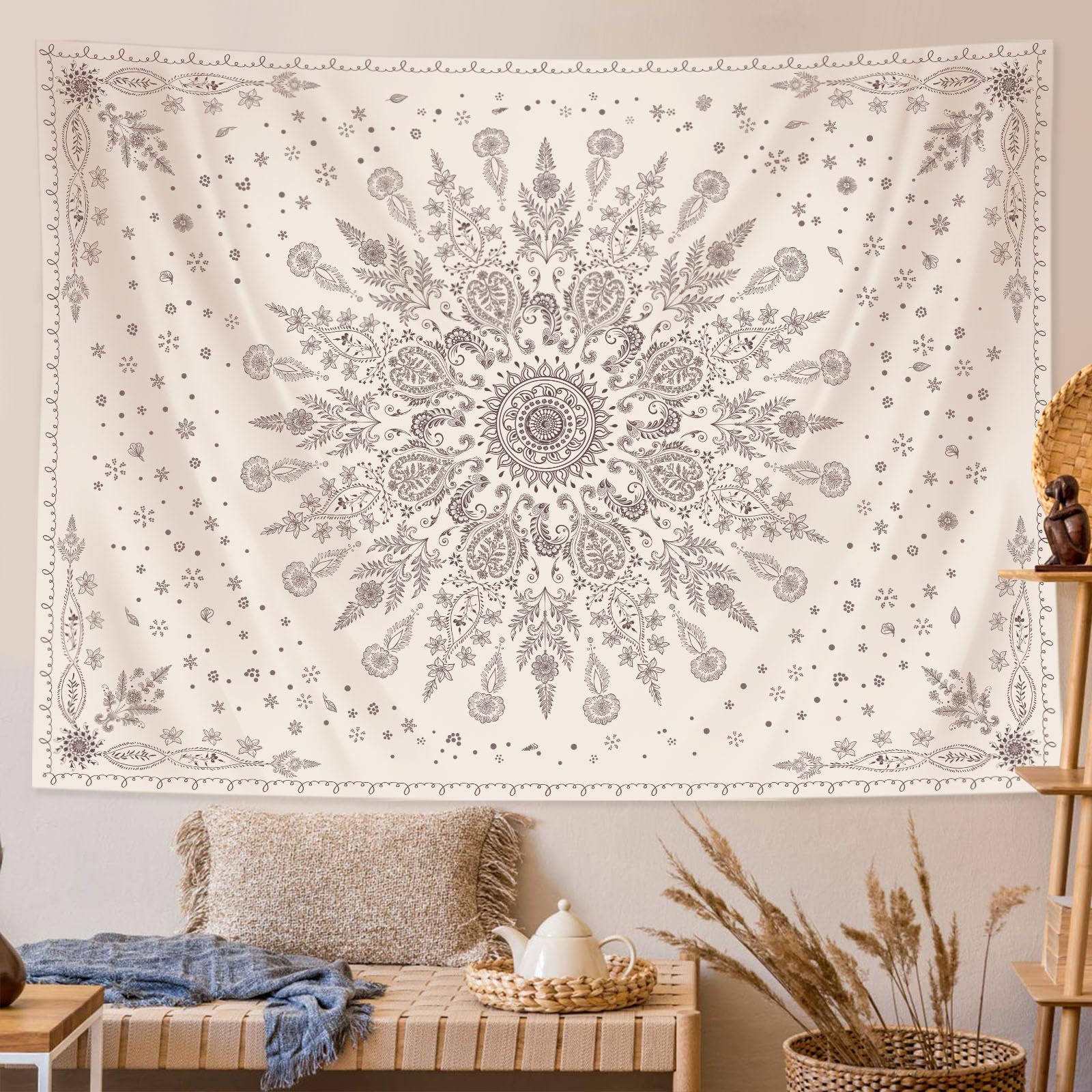 Lunerfex Floral Mandala Tapestry Boho Tapestry for Bedroom Brown Tapestries Wall Hanging Living Room Wall Art and Home Decor 70x90