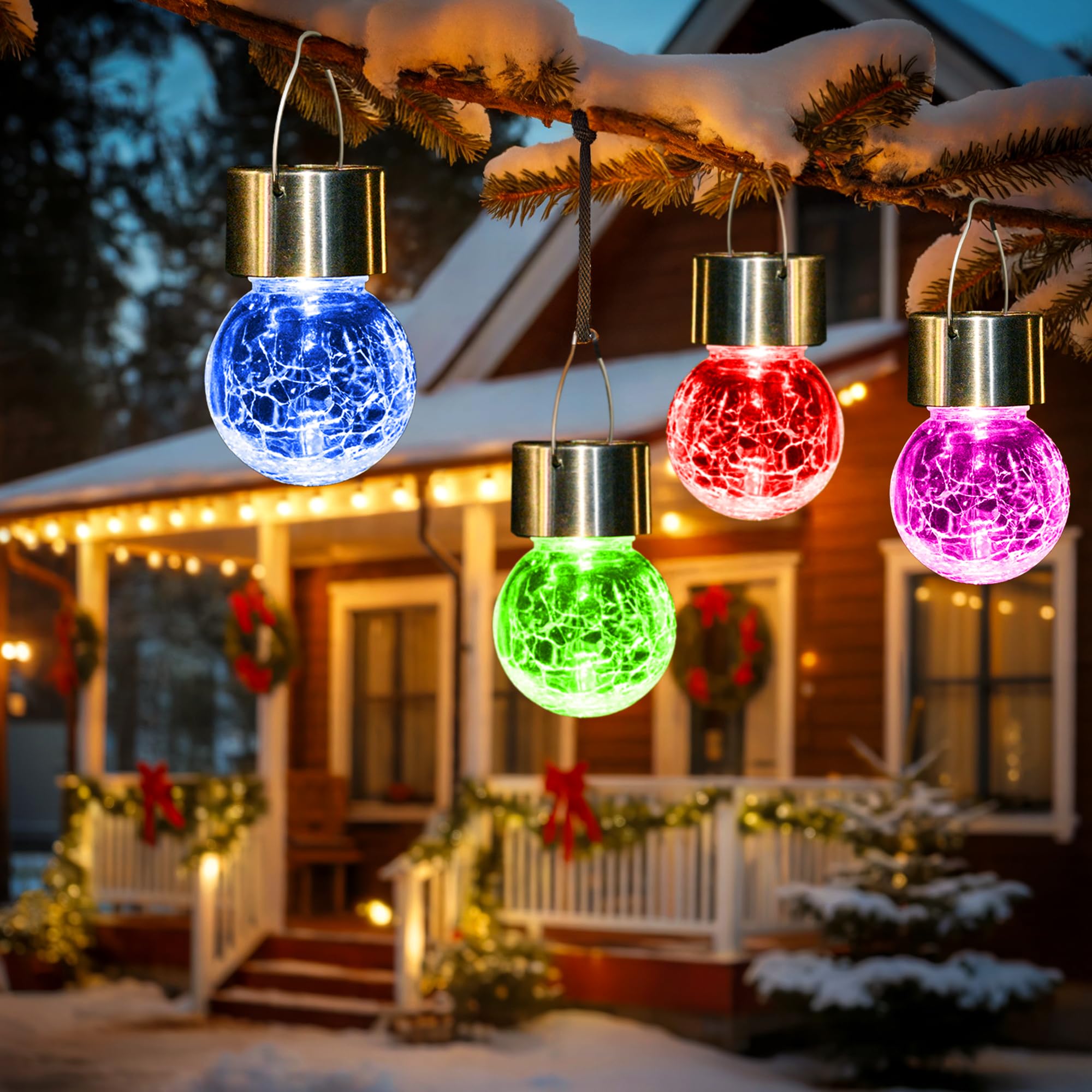 GIGALUMI Solar Lights Outdoor Waterproof, 16 Pack Solar Hanging Lights Garden Decor, Gifts for Women, Solar Outdoor Lantern Waterproof Cracked Glass for Yard, Fence, Tree(Color Changing)