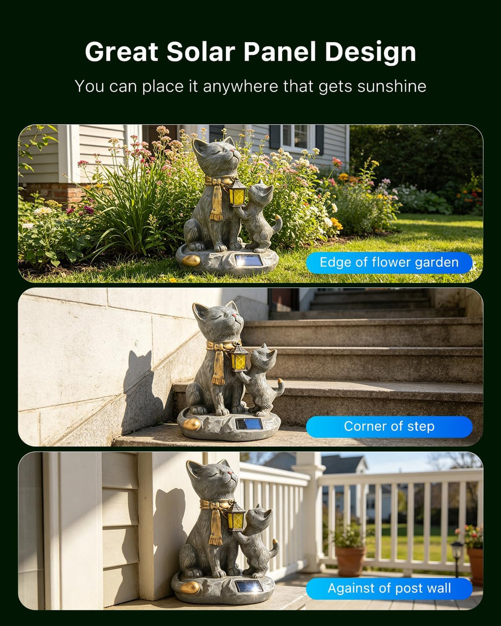 9.8" Solar Cat Resin Garden Statues Outdoor Lights with Lanterns Waterproof Animal Figurine Outside Decorations for Yard, Patio, Porch, Balcony Ornaments Unique Gardening Gifts for Mom, Grandma, Women