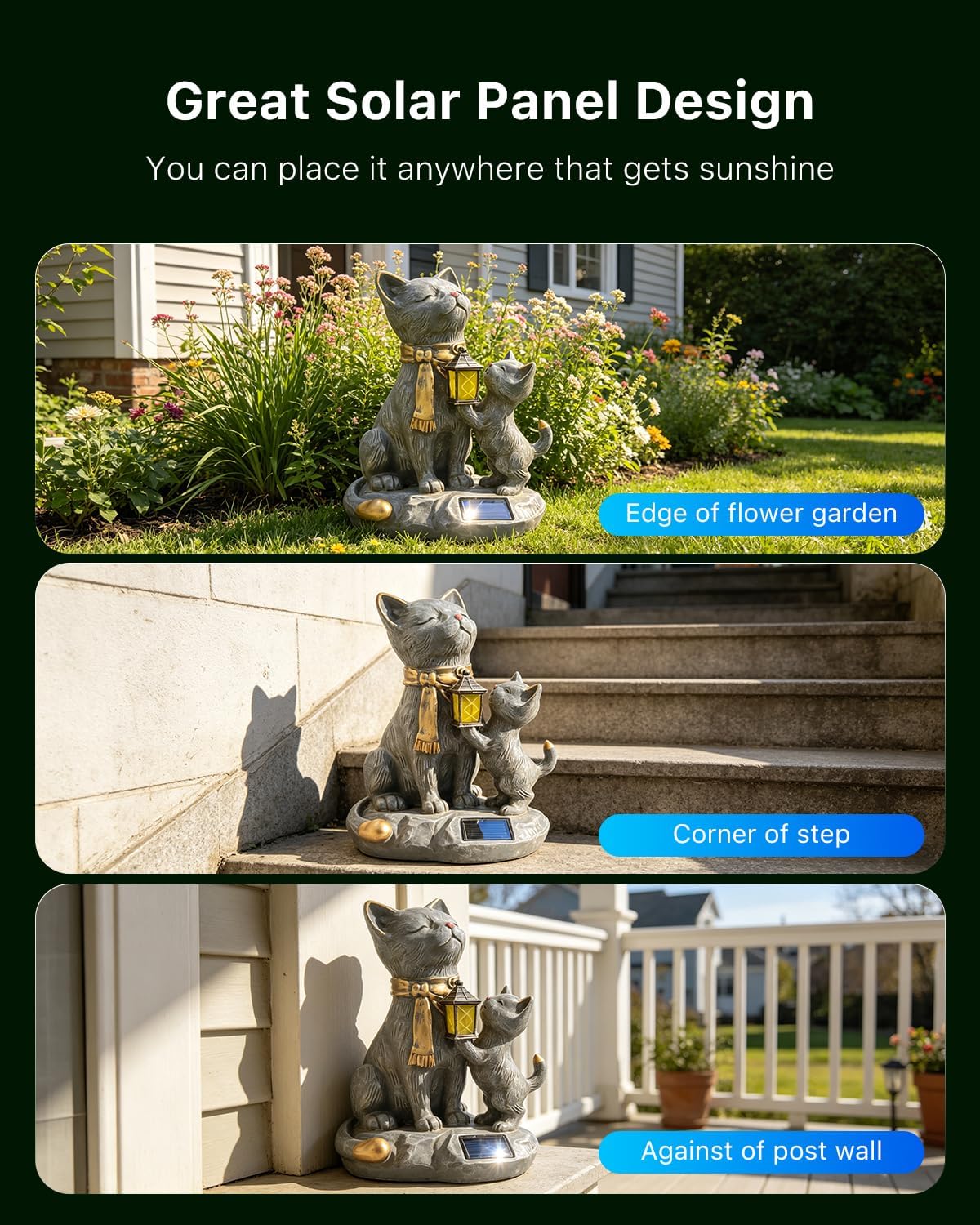 9.8" Solar Cat Resin Garden Statues Outdoor Lights with Lanterns Waterproof Animal Figurine Outside Decorations for Yard, Patio, Porch, Balcony Ornaments Unique Gardening Gifts for Mom, Grandma, Women