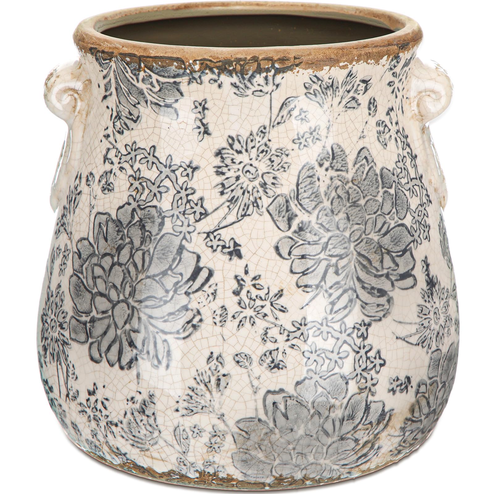Ceramic Green Scroll Planter 6.5 Inch Chinoiserie Floral Vase with Drainage Holes Vintage Flower Vase Flower Pot Rustic Ceramic Pots for Indoor Plants Flowers Garden Home Bookshelf Decor