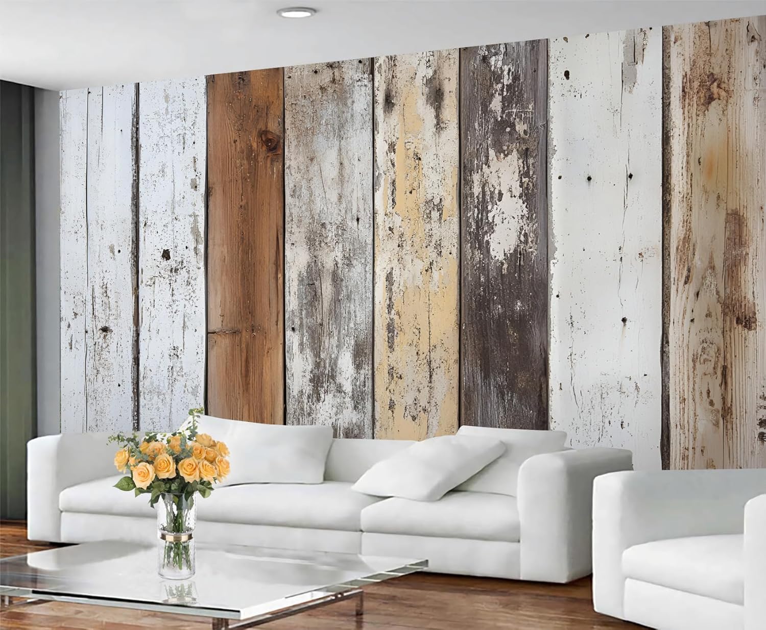 Distressed Wooden Stripes Wall Mural for Bedroom - 79" x 79" Murals, Wooden Plank Wallpaper for Living Room, Distressed Large HD Photo, Stripes Mural Wallpaper for Boys Room (Not Peel and Stick)