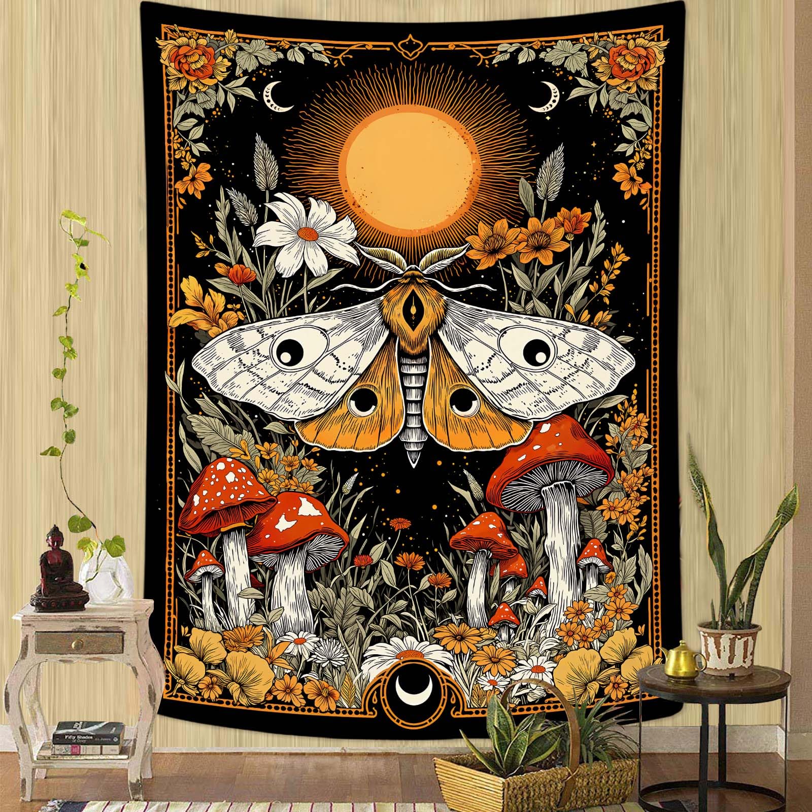Lunerfex Folk Art Frog Banjo Tapestry - Vintage Woodland Night Wall Hanging for Rustic & Whimsical Decor 90"x70"