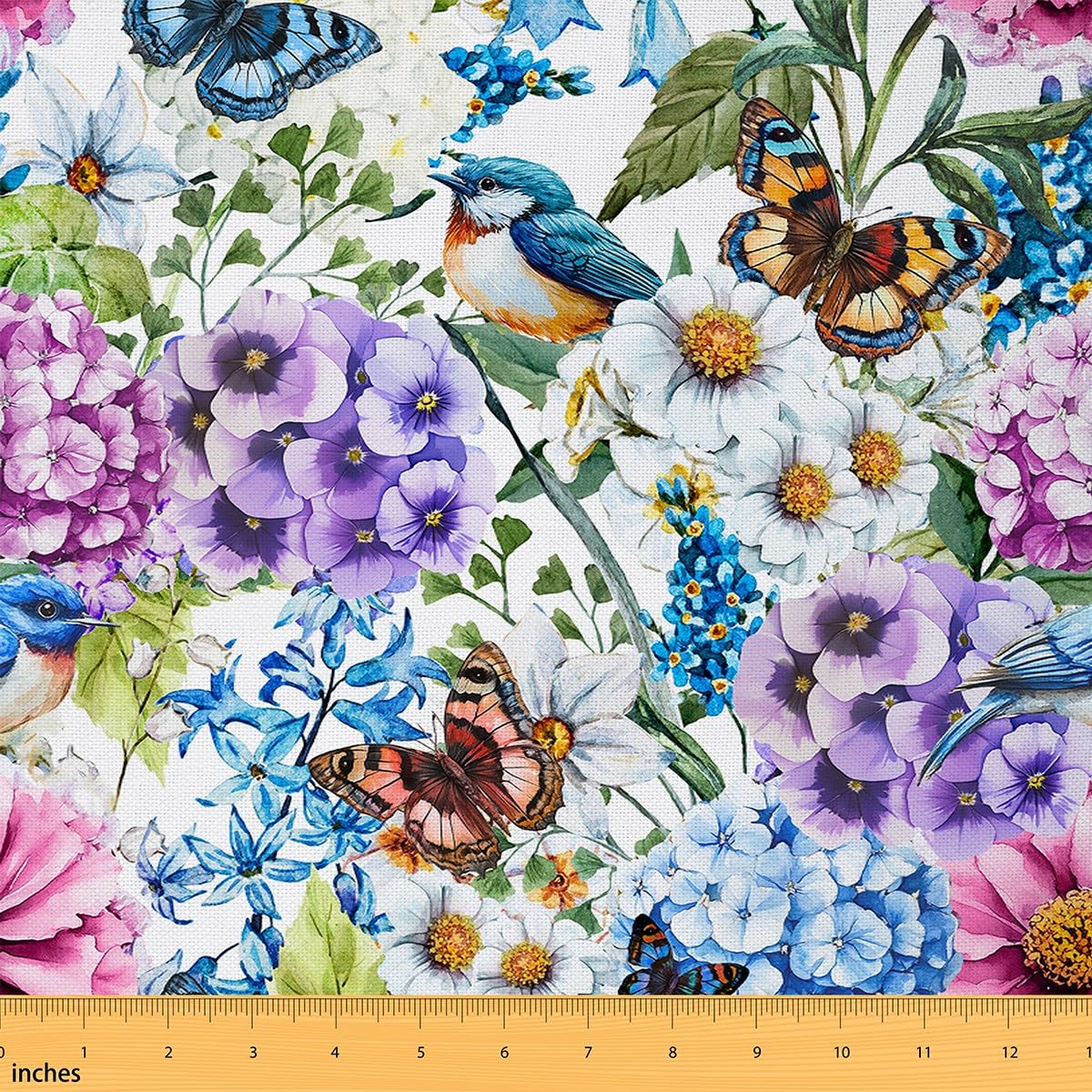 Hummingbird Fabric by The Yard,Botaniclal Flowers Rustic Style DIY Art Project,Jungle Wild Plants Outdoor Decor,Farm Garden Decor Soft Flannel Polyester No Stretch Fabric,3 Yards,108" L x 59" W