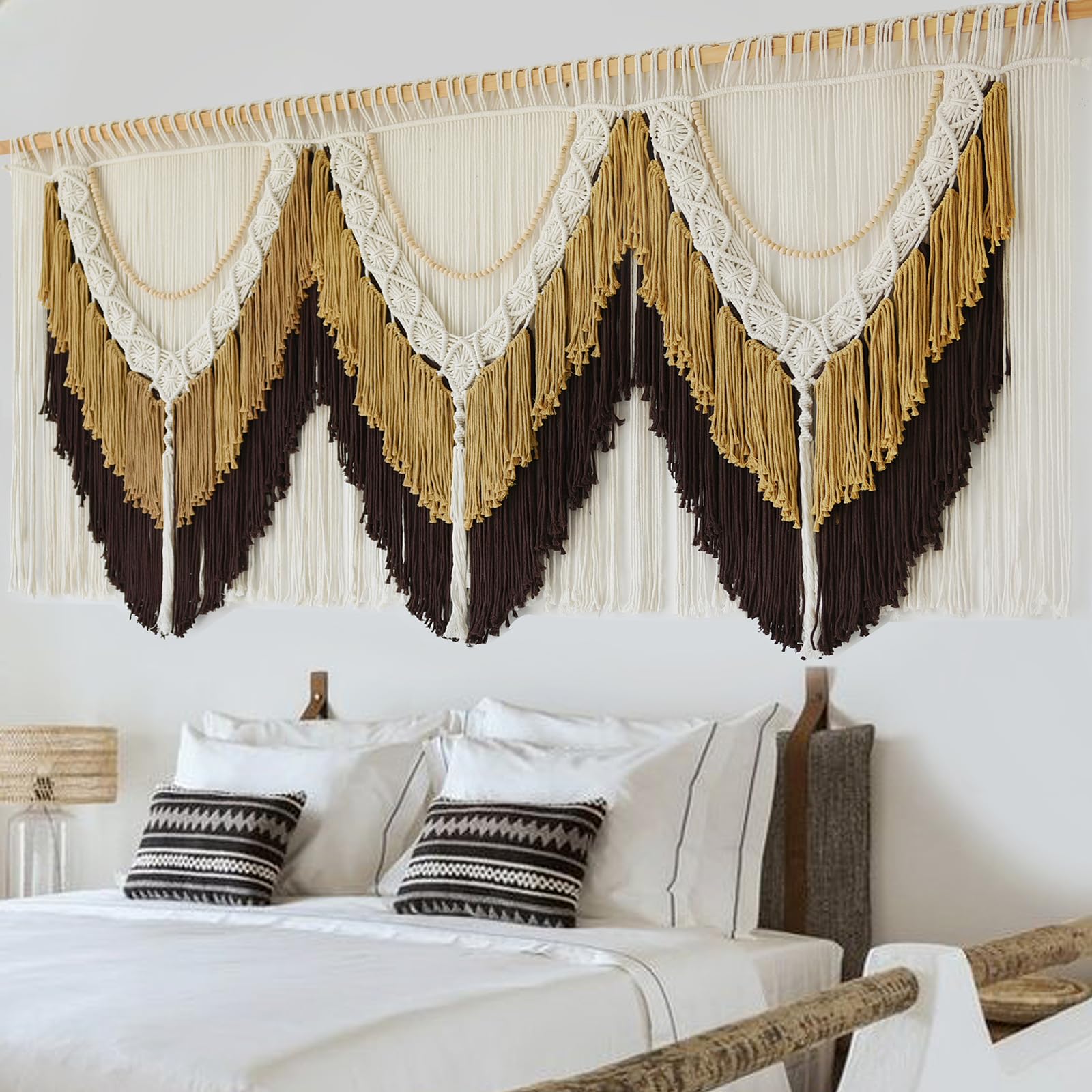 IOWER Macrame Wall Hanging Large Boho Wall Decor Craftsmanship Handmade Woven Cord Wall Art for Living Room Bedroom Apartment Wedding or Party Backdrop 47" W x 39" L