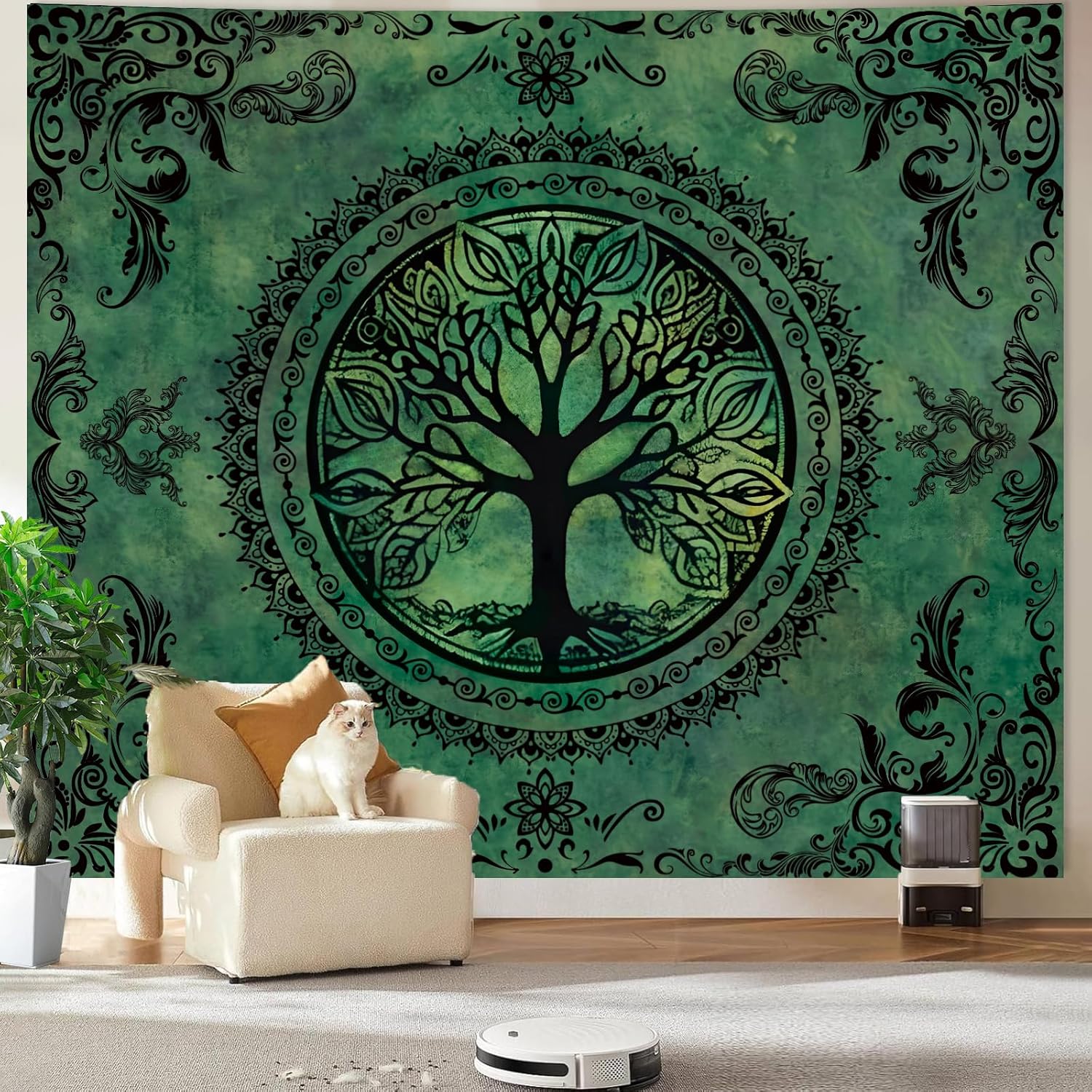 Apdidl Extra Large Green Nature Tapestry for Bedroom Aesthetic, Hippie Ceiling Tree of Life Decor Tapestries Wall Hanging, Boho Bohemian Mandala y2k Art Backdrop for Dorm Living Room (98"X118")