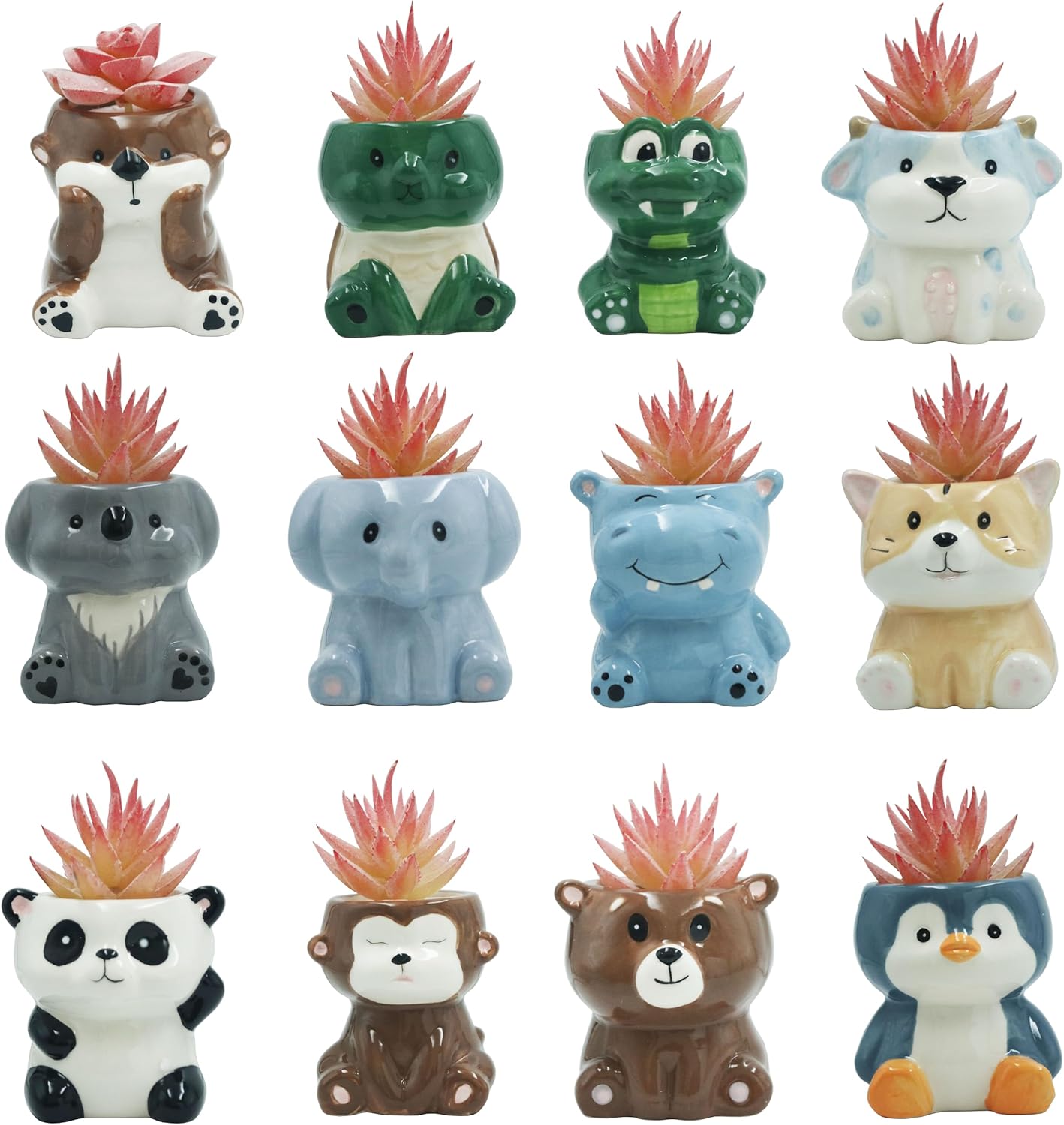Cute Cartoon Animal Shaped Succulent Cactus Plant Pots-Plants Not Included (About 2.8 Inches) (Randomly 12 PCS)