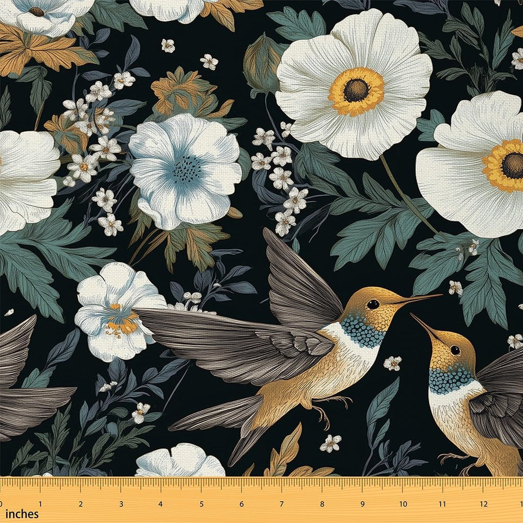 Hummingbird Fabric by The Yard,Botaniclal Flowers Rustic Style DIY Art Project,Jungle Wild Plants Outdoor Decor,Farm Garden Decor Soft Flannel Polyester No Stretch Fabric,3 Yards,108" L x 59" W