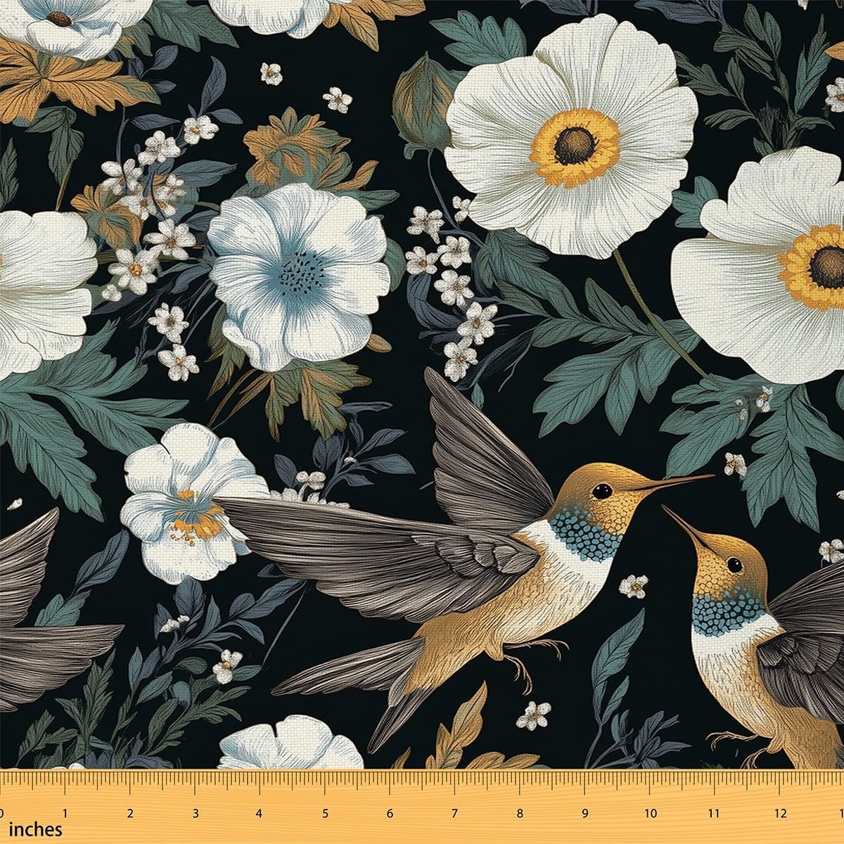 Hummingbird Fabric by The Yard,Botaniclal Flowers Rustic Style DIY Art Project,Jungle Wild Plants Outdoor Decor,Farm Garden Decor Soft Flannel Polyester No Stretch Fabric,3 Yards,108" L x 59" W