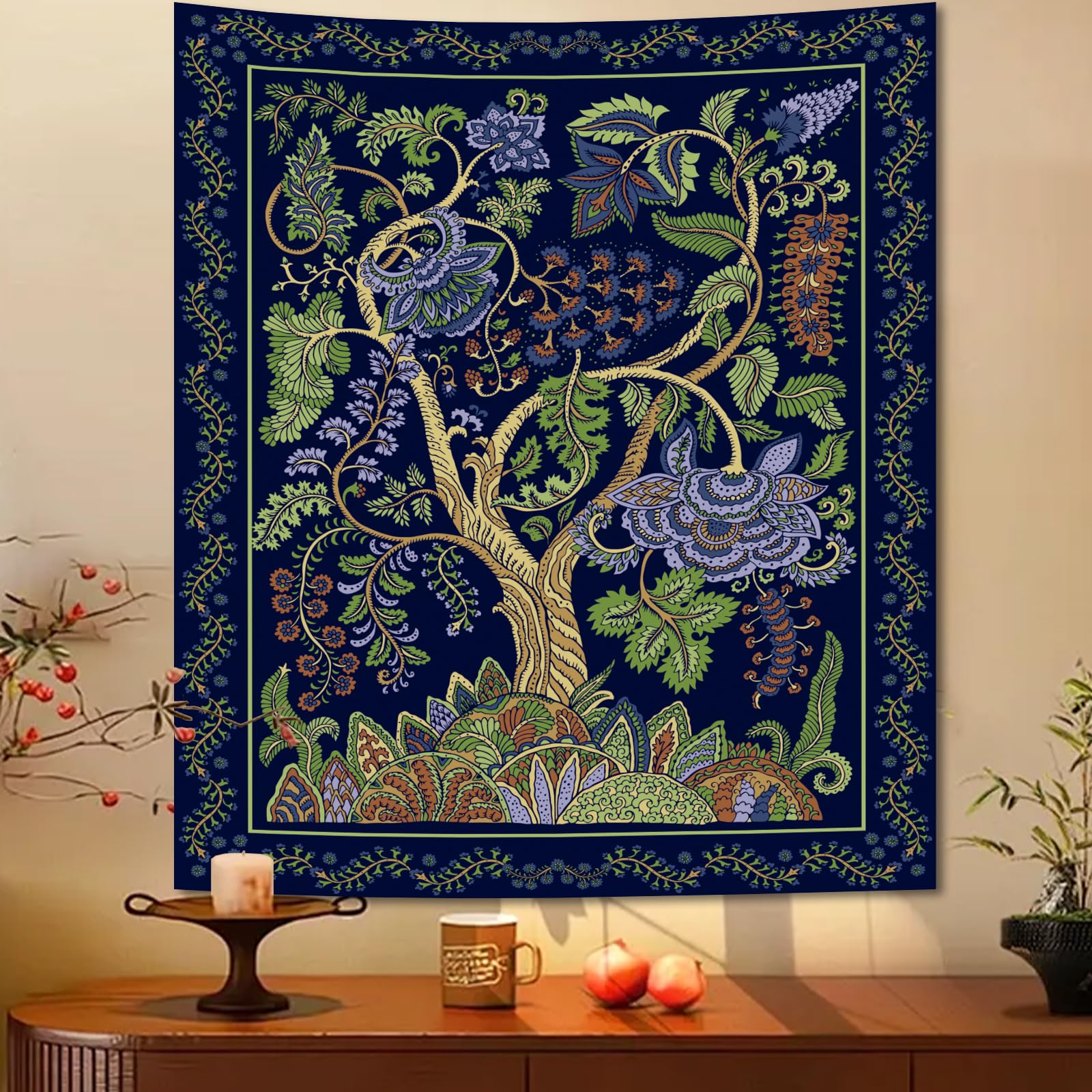 Apdidl Extra Large Green Nature Tapestry for Bedroom Aesthetic, Hippie Ceiling Tree of Life Decor Tapestries Wall Hanging, Boho Bohemian Mandala y2k Art Backdrop for Dorm Living Room (98"X118")
