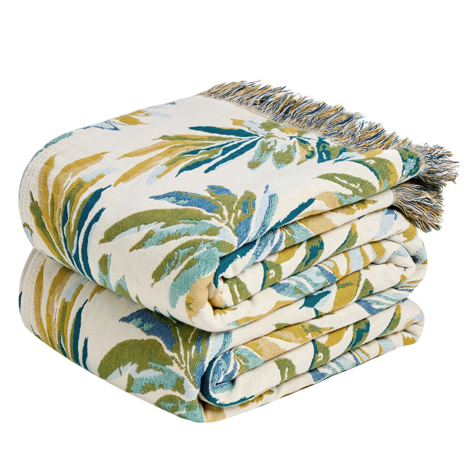 MSGKV Boho Throw Blanket for Couch Chair 100% Cotton Floral Blanket 50"x60" Sofa Blankets Lightweight Farmhouse Muslin Summer Breathable Bed Blankets Home Decor All Seasons