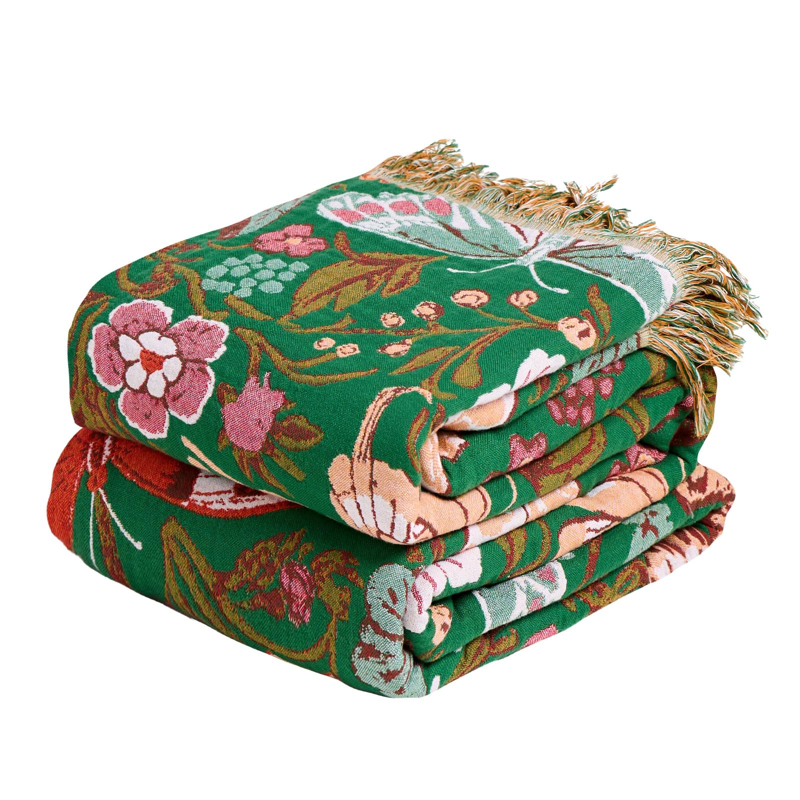 MSGKV Boho Throw Blanket for Couch Chair 100% Cotton Floral Blanket 50"x60" Sofa Blankets Lightweight Farmhouse Muslin Summer Breathable Bed Blankets Home Decor All Seasons