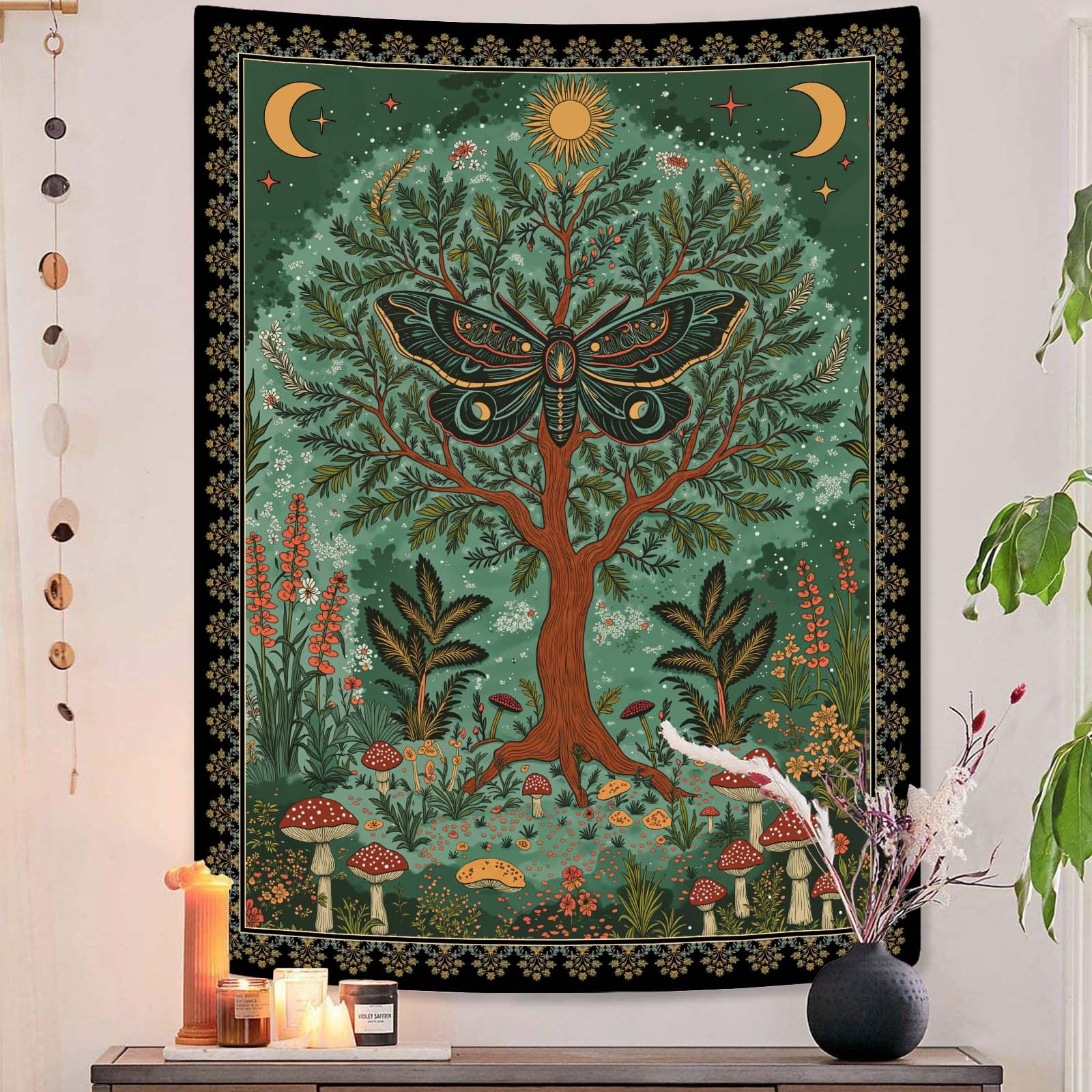 Lunerfex Folk Art Frog Banjo Tapestry - Vintage Woodland Night Wall Hanging for Rustic & Whimsical Decor 90"x70"