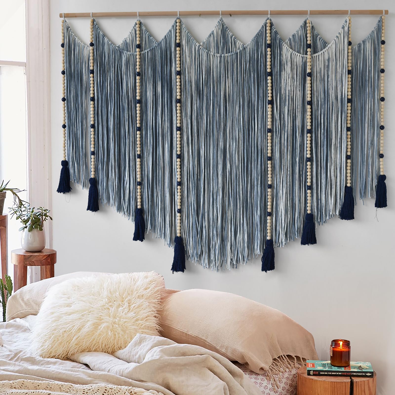 Jakalin Macrame Wall Hanging Dip Dyed Fiber Macrame Wall Decor Boho Cord Living Room Wall Art 57" Wx43 L