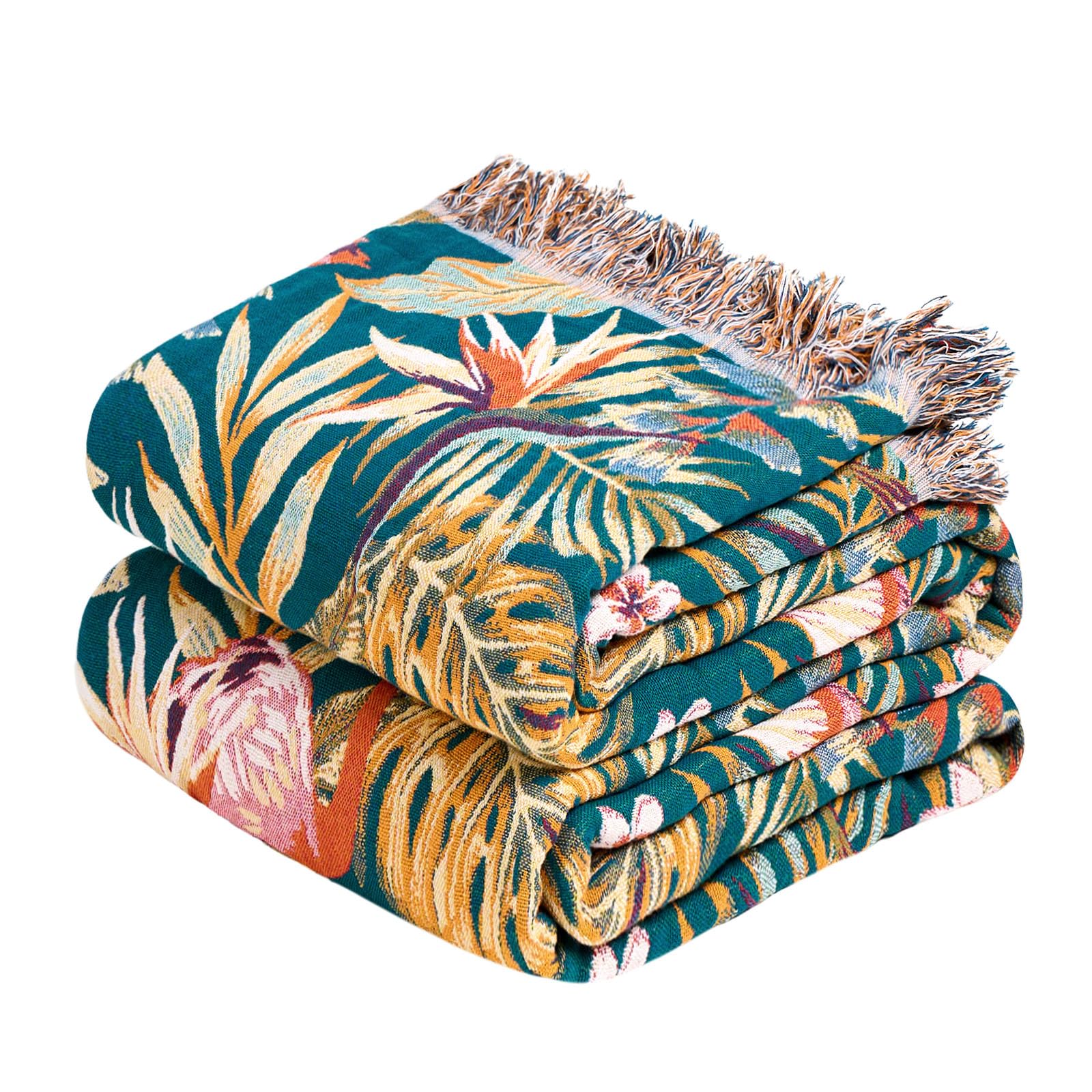 MSGKV Boho Throw Blanket for Couch Chair 100% Cotton Floral Blanket 50"x60" Sofa Blankets Lightweight Farmhouse Muslin Summer Breathable Bed Blankets Home Decor All Seasons