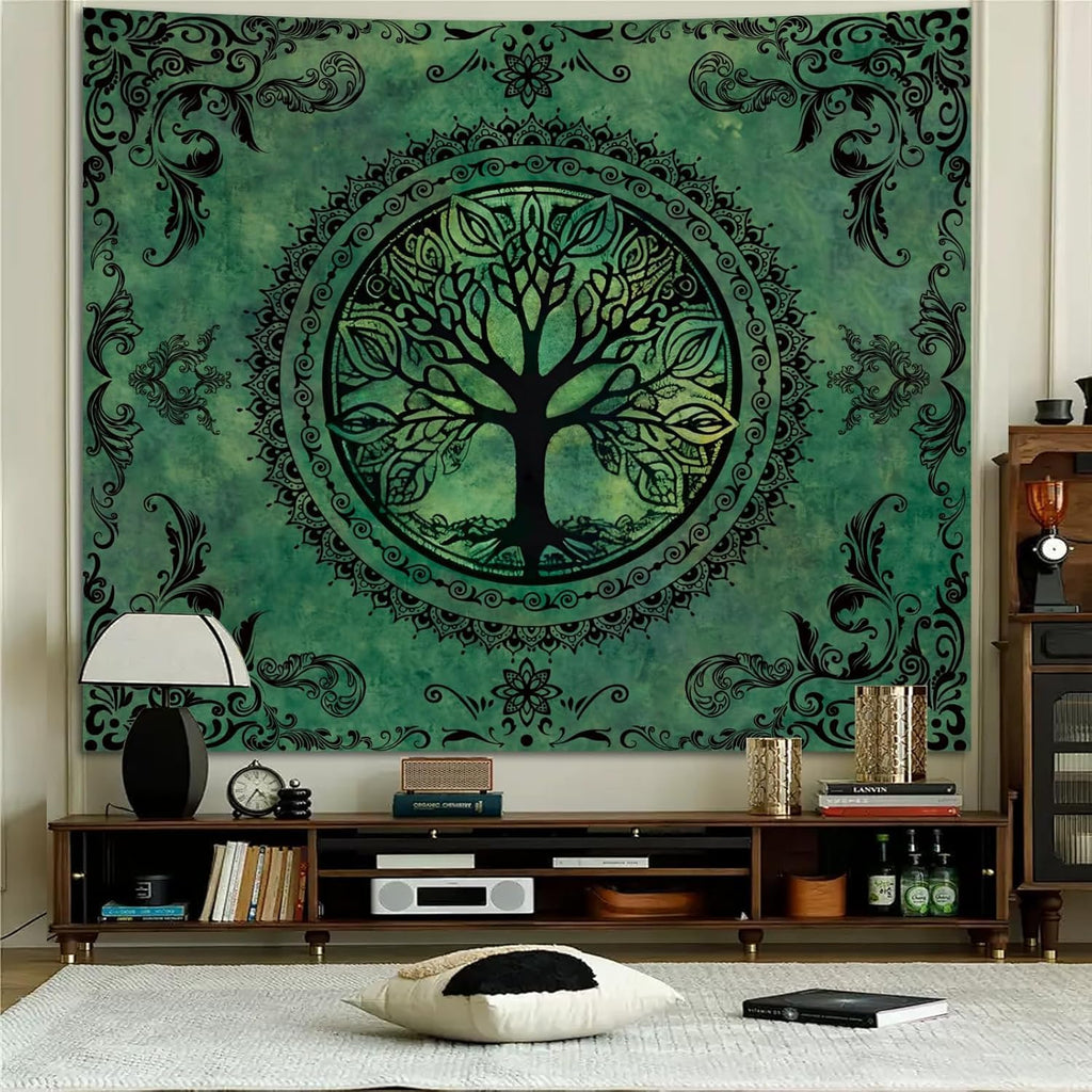 Apdidl Extra Large Green Nature Tapestry for Bedroom Aesthetic, Hippie Ceiling Tree of Life Decor Tapestries Wall Hanging, Boho Bohemian Mandala y2k Art Backdrop for Dorm Living Room (98"X118")