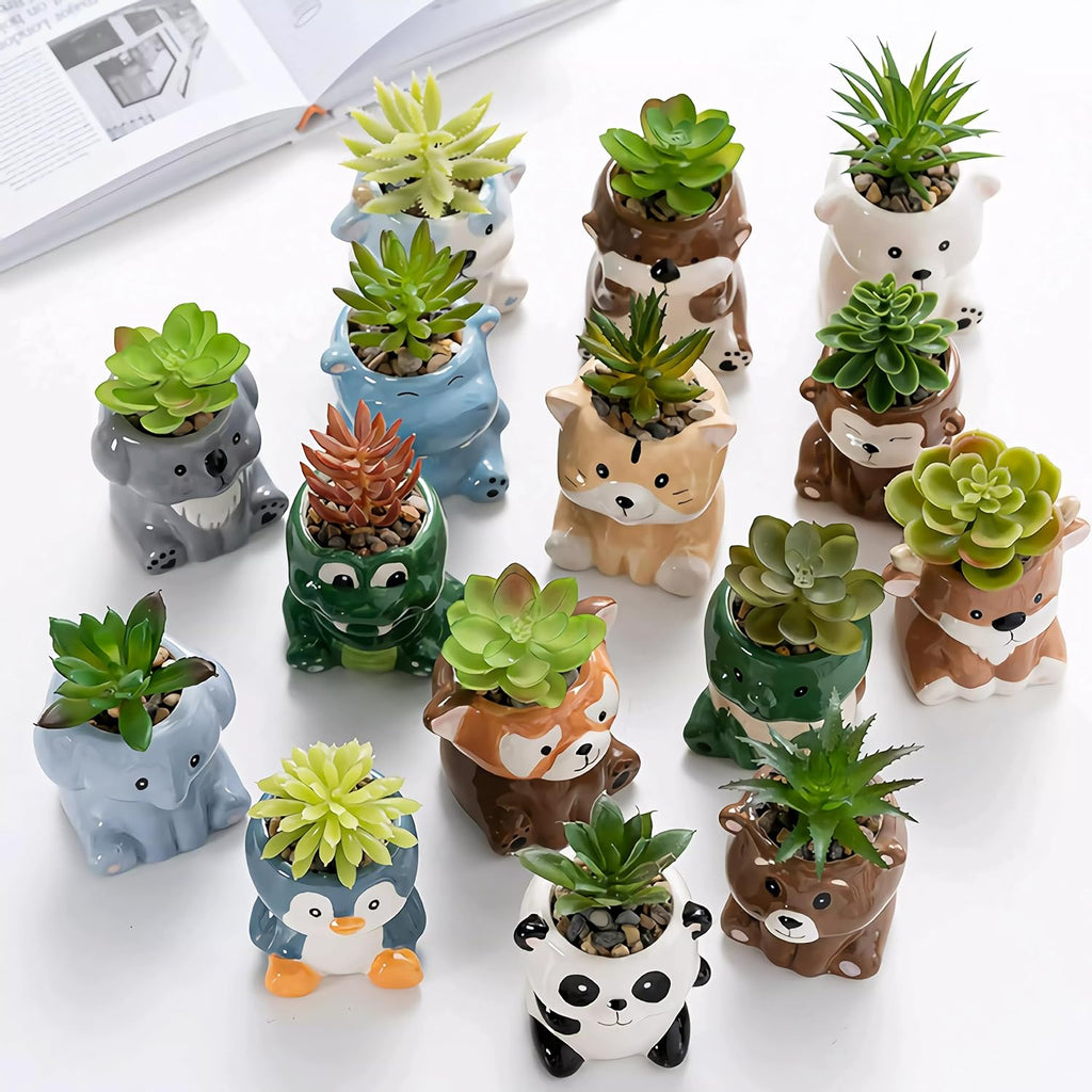 Cute Cartoon Animal Shaped Succulent Cactus Plant Pots-Plants Not Included (About 2.8 Inches) (Randomly 12 PCS)