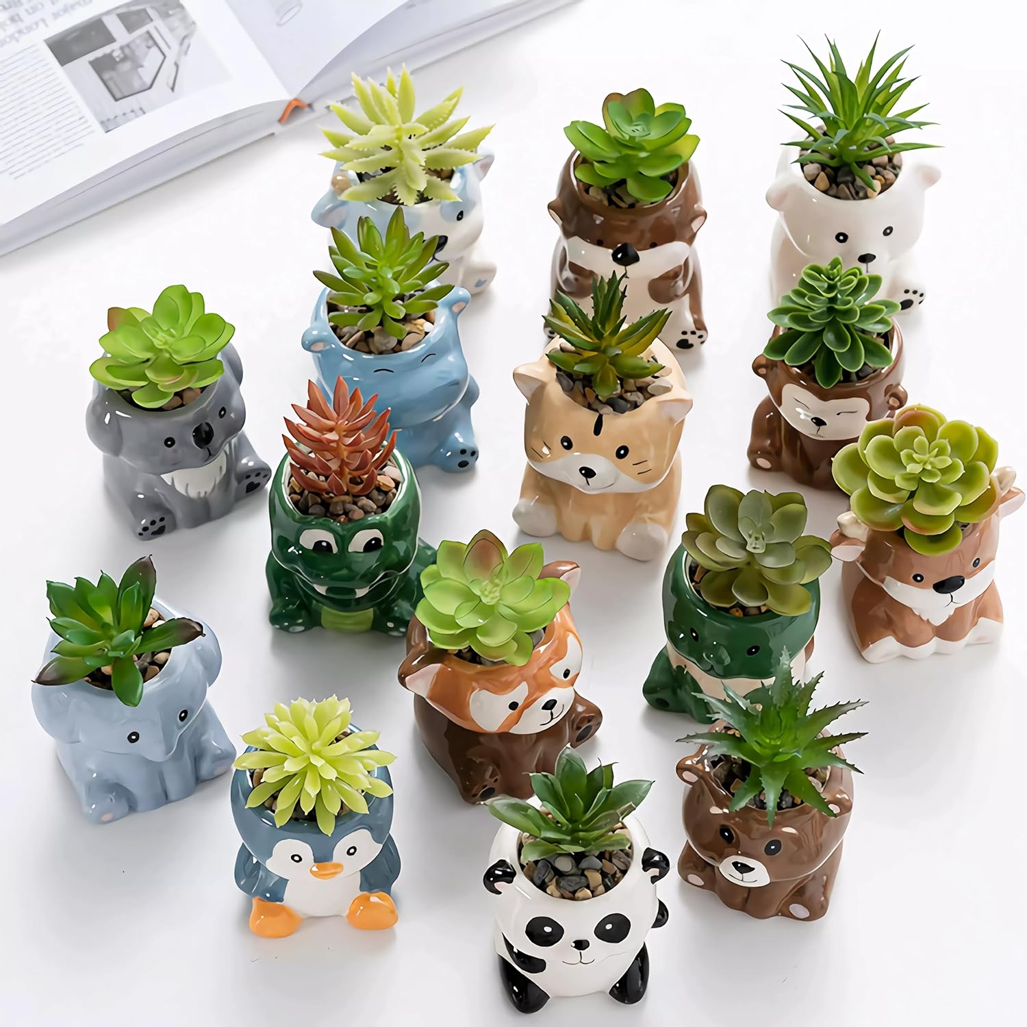 Cute Cartoon Animal Shaped Succulent Cactus Plant Pots-Plants Not Included (About 2.8 Inches) (Randomly 12 PCS)