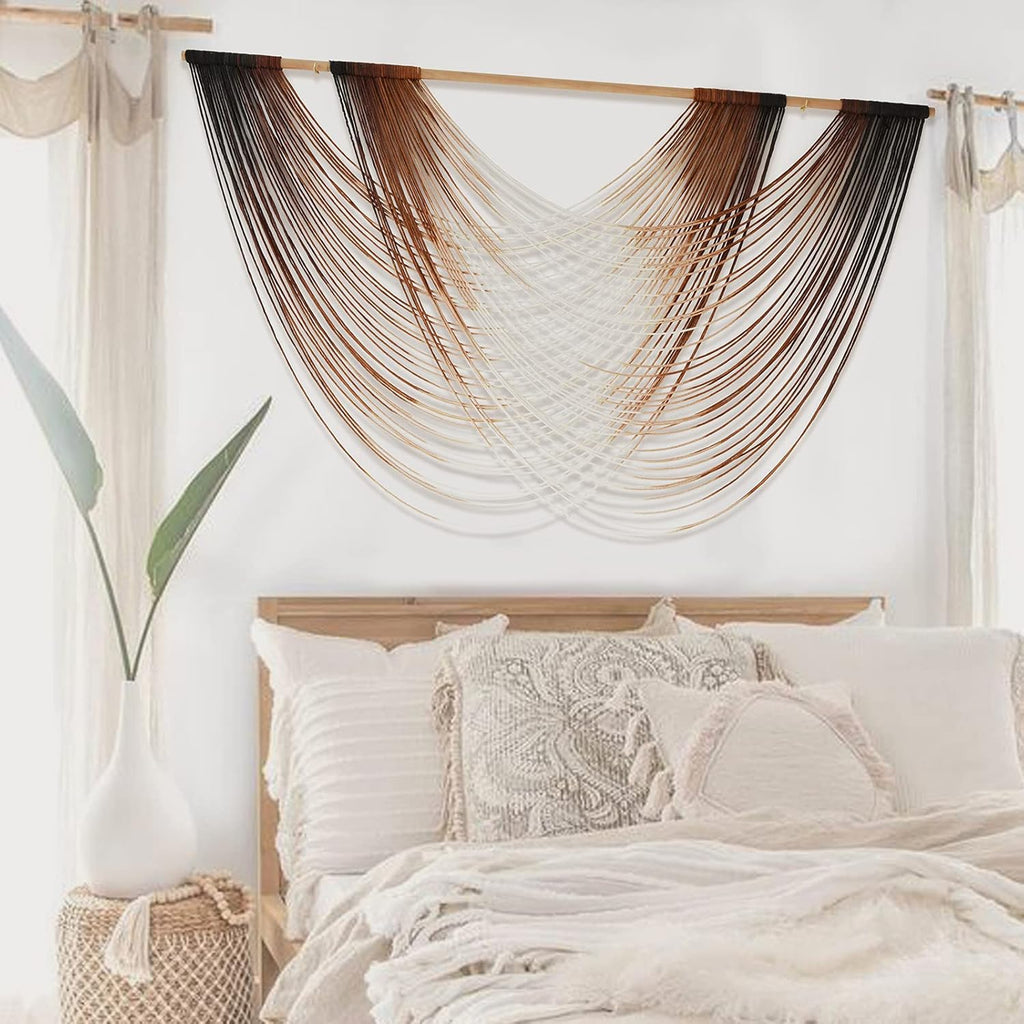 Flber Macrame Wall Hanging Dip Dye Brown Boho Wall Decor Yarn Tapestry Modern Living Room Bedroom Home Wall Decor 57" W x 35" L