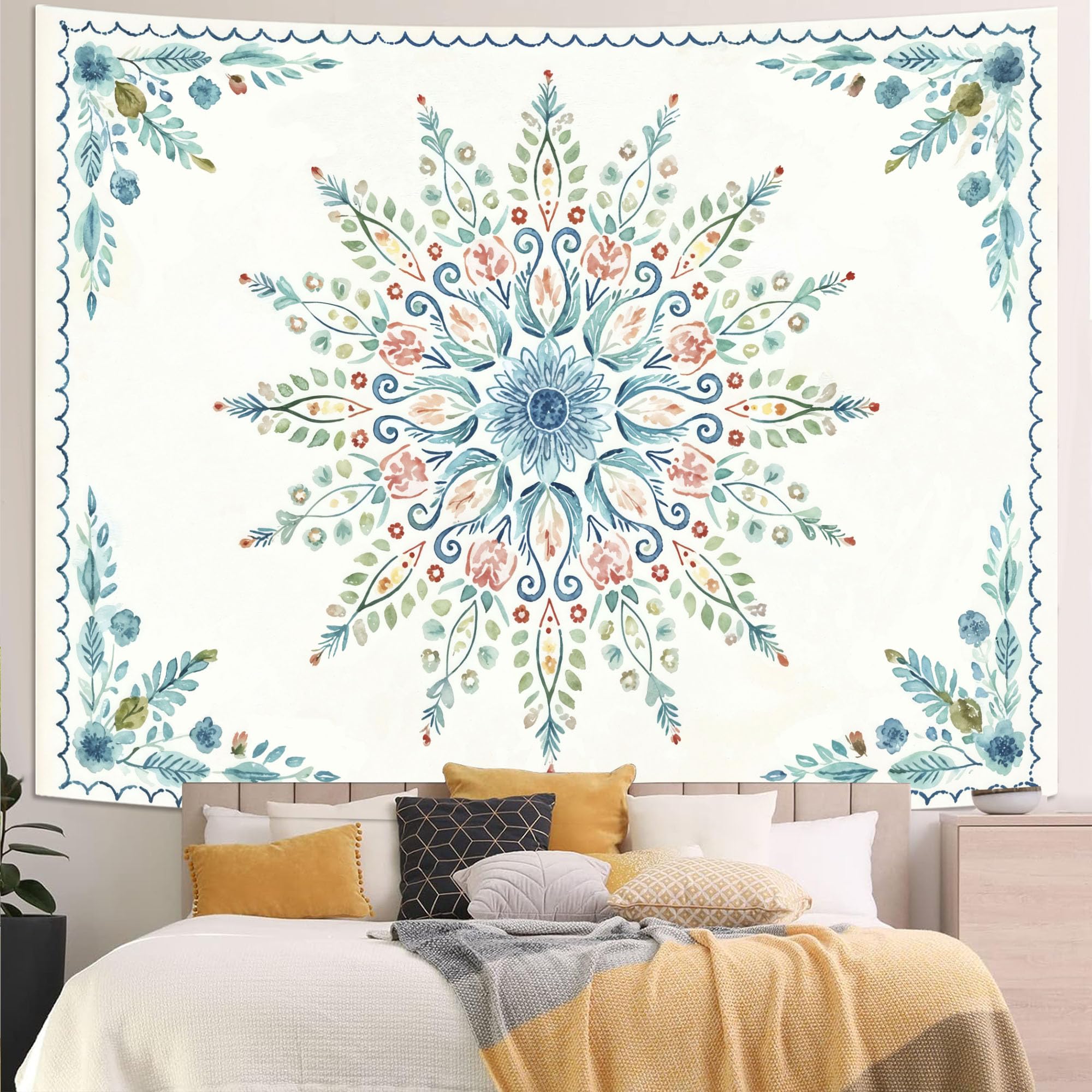 Accnicc Extra Large Orange Brown Boho Mandala Floral Tapestry, 90×68 Inch, Bohemian Wall Decor for Bedroom Living Room Dorm