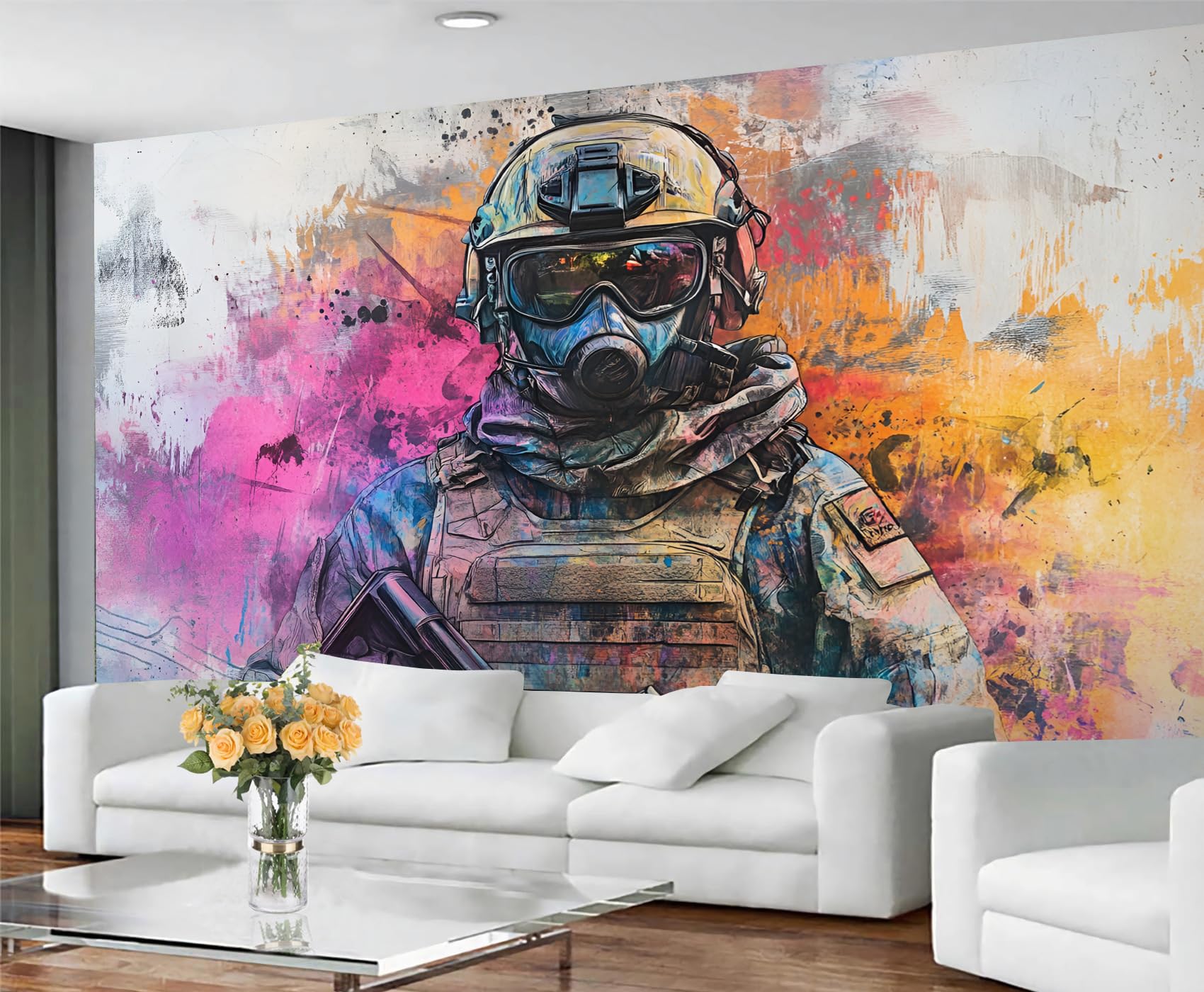 Colorful Distressed 3D Wood Grain Striped Wall Mural for Living Room & Bedroom, 197" x 118.2", Non-Adhesive
