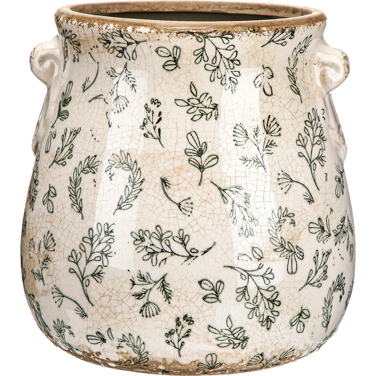 Ceramic Green Scroll Planter 6.5 Inch Chinoiserie Floral Vase with Drainage Holes Vintage Flower Vase Flower Pot Rustic Ceramic Pots for Indoor Plants Flowers Garden Home Bookshelf Decor