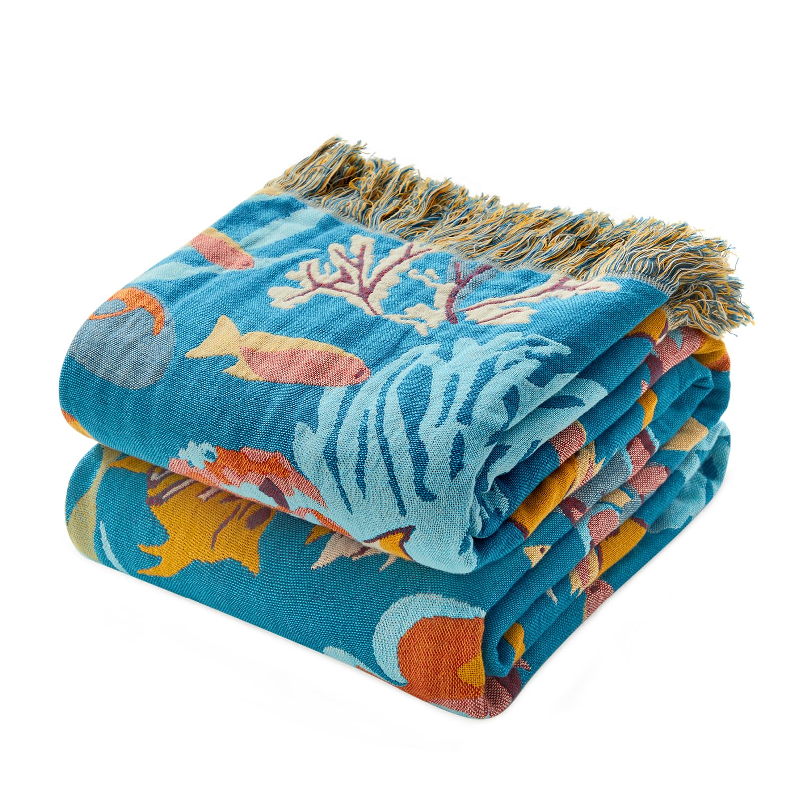 MSGKV Boho Throw Blanket for Couch Chair 100% Cotton Floral Blanket 50"x60" Sofa Blankets Lightweight Farmhouse Muslin Summer Breathable Bed Blankets Home Decor All Seasons