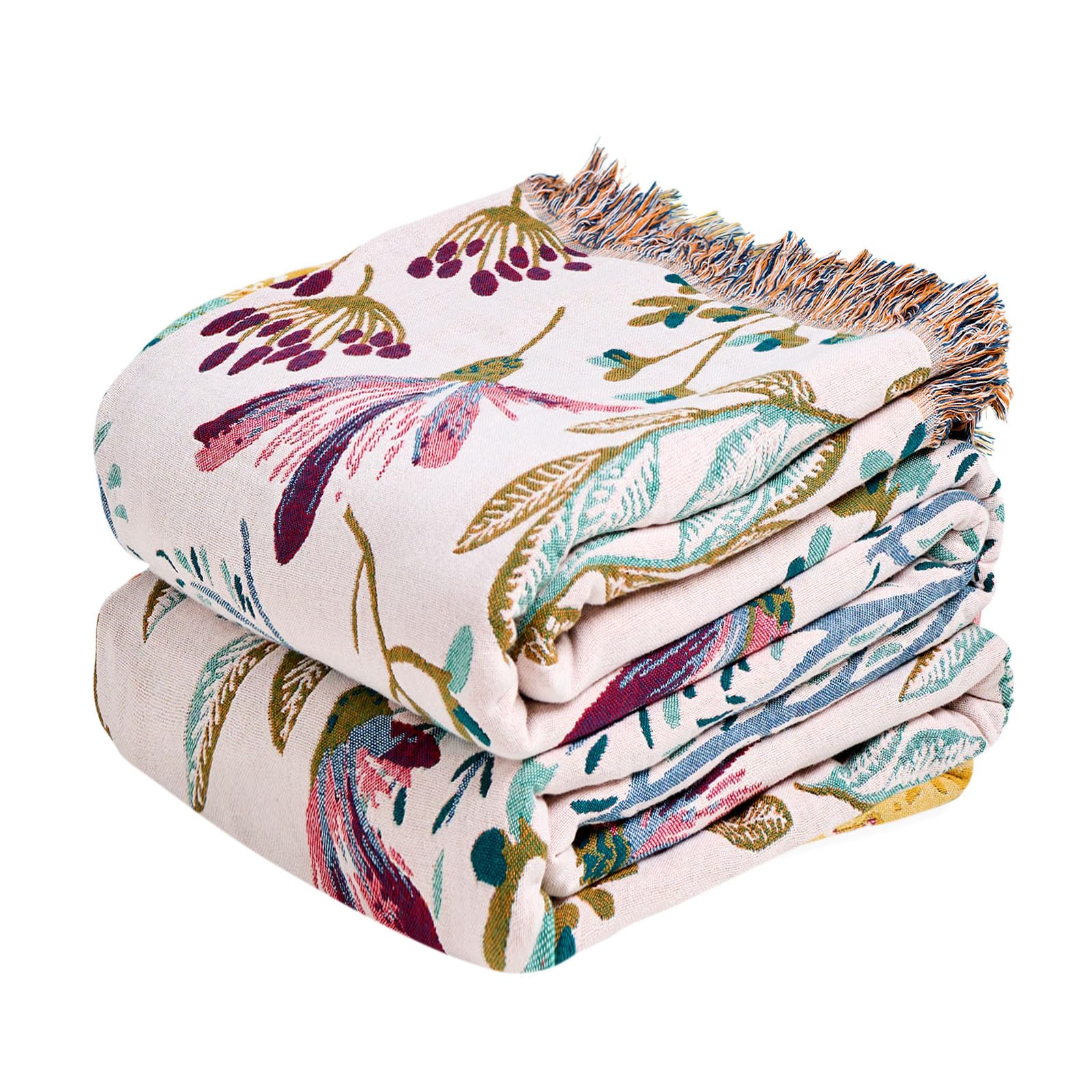 MSGKV Boho Throw Blanket for Couch Chair 100% Cotton Floral Blanket 50"x60" Sofa Blankets Lightweight Farmhouse Muslin Summer Breathable Bed Blankets Home Decor All Seasons