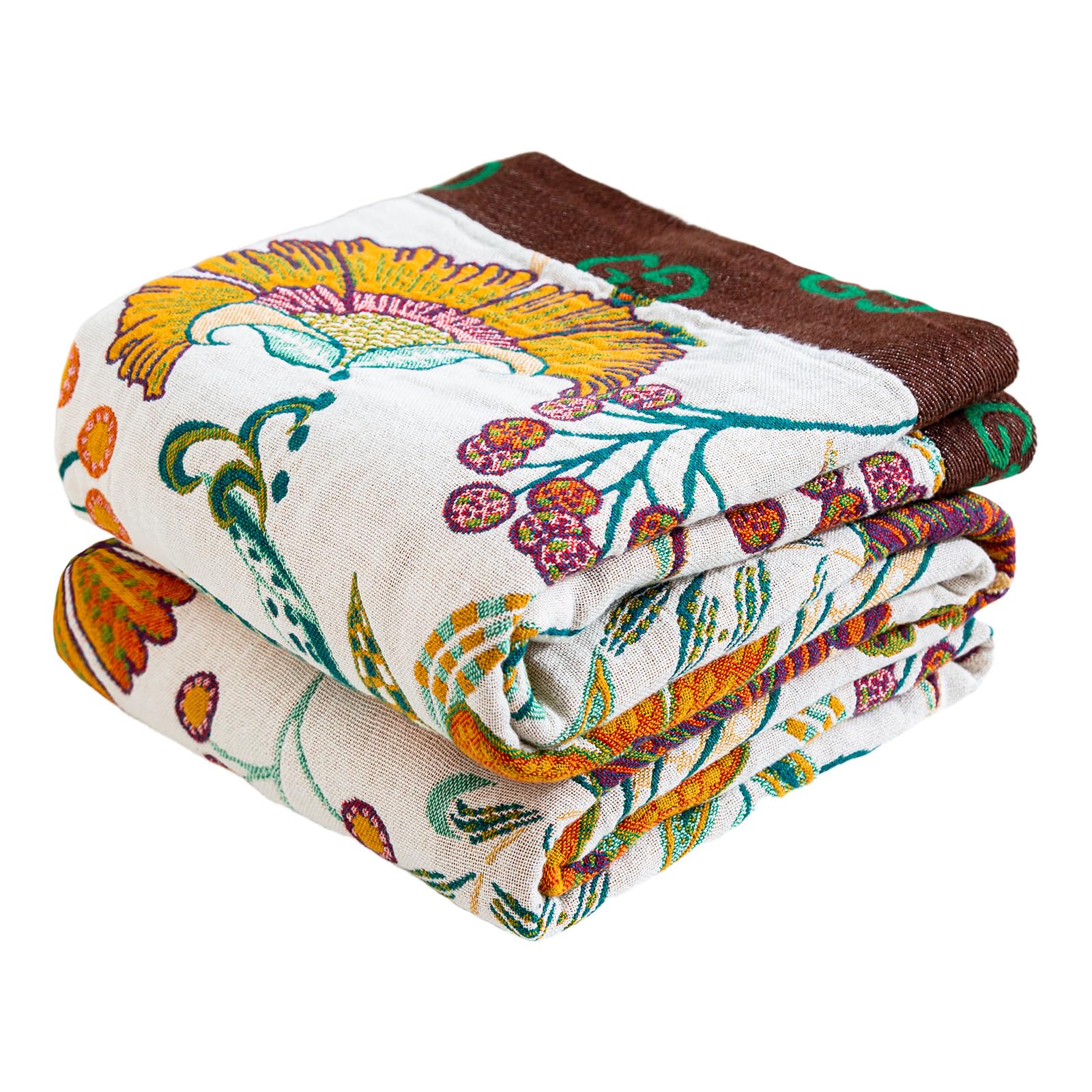 MSGKV Boho Throw Blanket for Couch Chair 100% Cotton Floral Blanket 50"x60" Sofa Blankets Lightweight Farmhouse Muslin Summer Breathable Bed Blankets Home Decor All Seasons