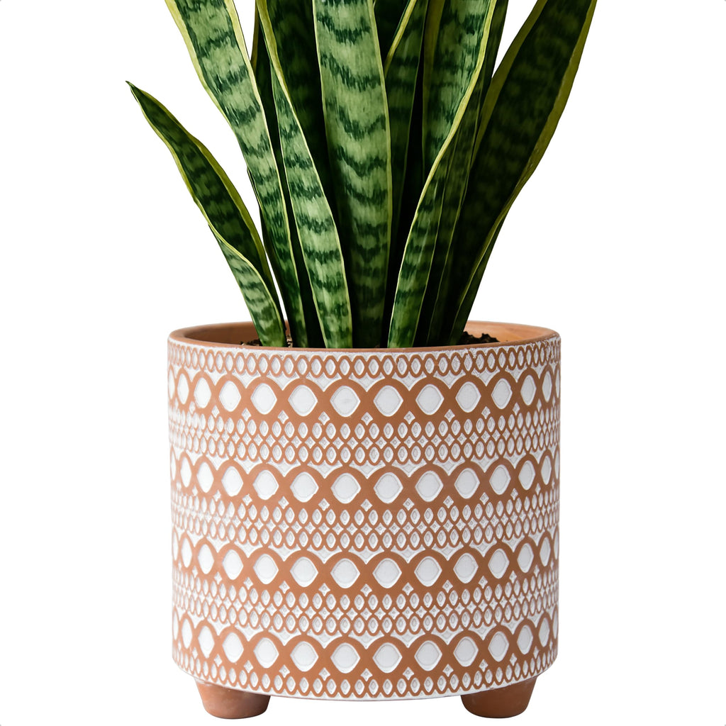 D'vine Dev 8 Inch Terracotta Planter Pot, Modern Design Ceramic Plants Pot with Drainage Hole, Saharan Script, 33-953-D-1