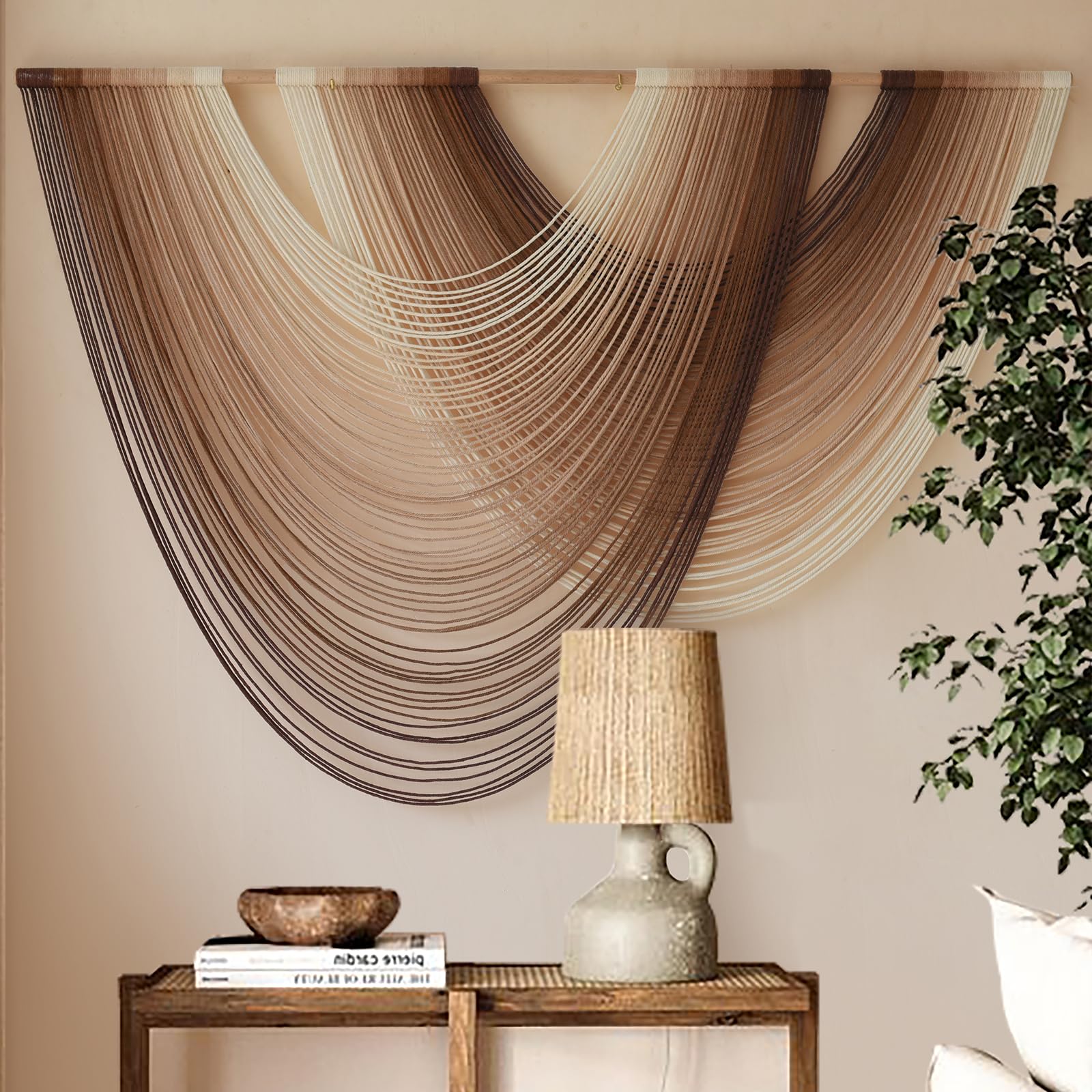 Flber Macrame Wall Hanging Dip Dye Brown Boho Wall Decor Yarn Tapestry Modern Living Room Bedroom Home Wall Decor 57" W x 35" L