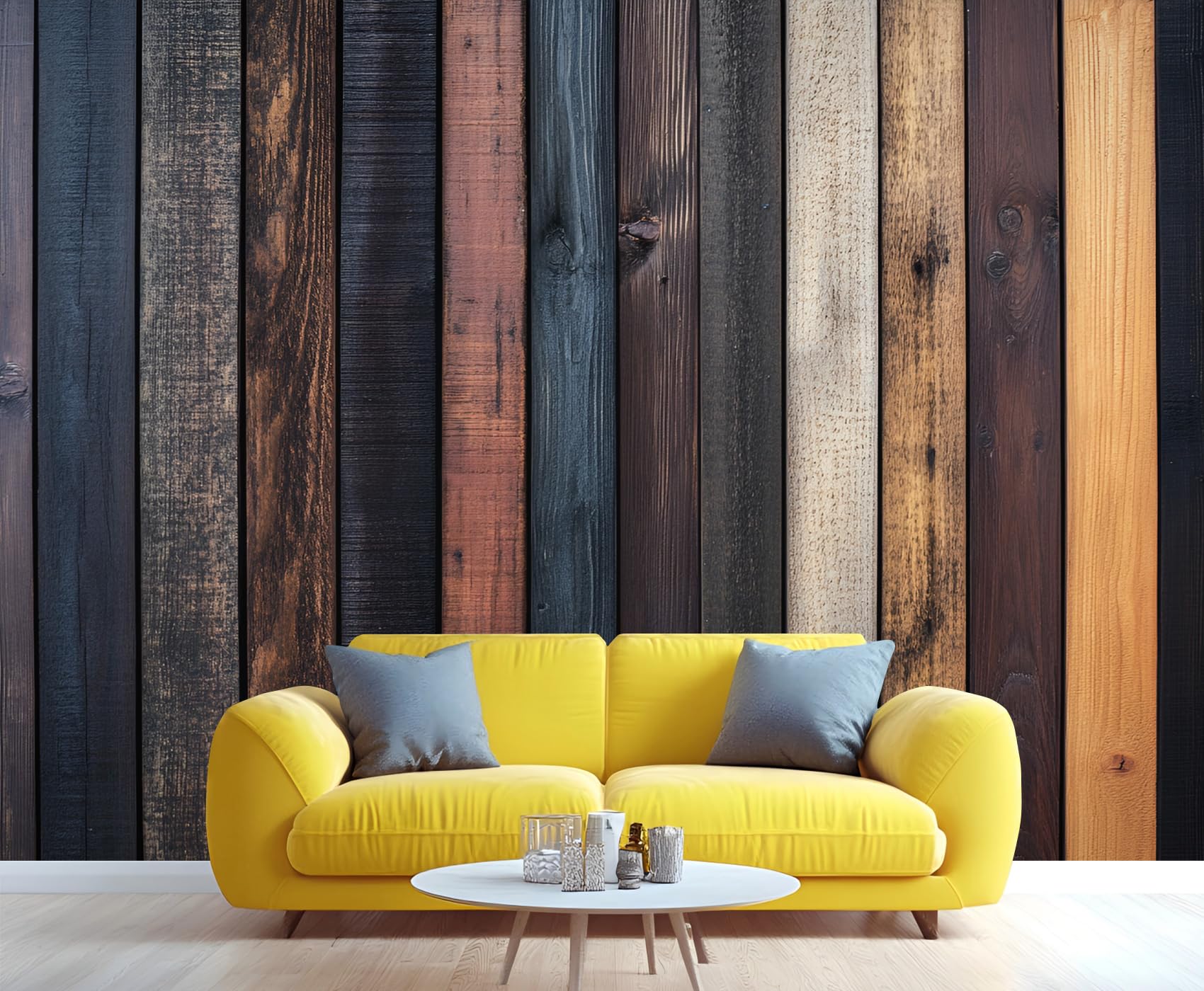Rustic Wooden Plank Mural - Distressed Wall Paintings, Brown Wood Stripes 3D Wall Mural for Living Room Bedroom, Wooden Plank Murals - 157.5" x 110.3" (Not Peel n' Stick)
