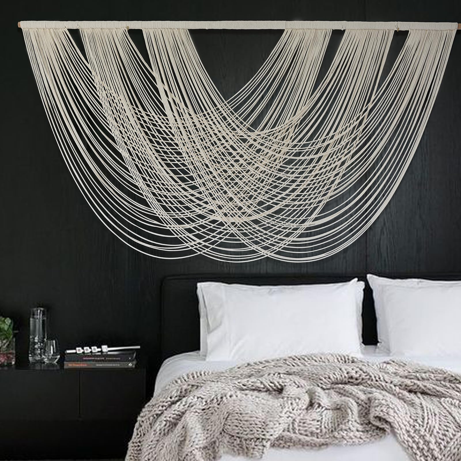 Flber Macrame Wall Hanging Dip Dye Brown Boho Wall Decor Yarn Tapestry Modern Living Room Bedroom Home Wall Decor 57" W x 35" L