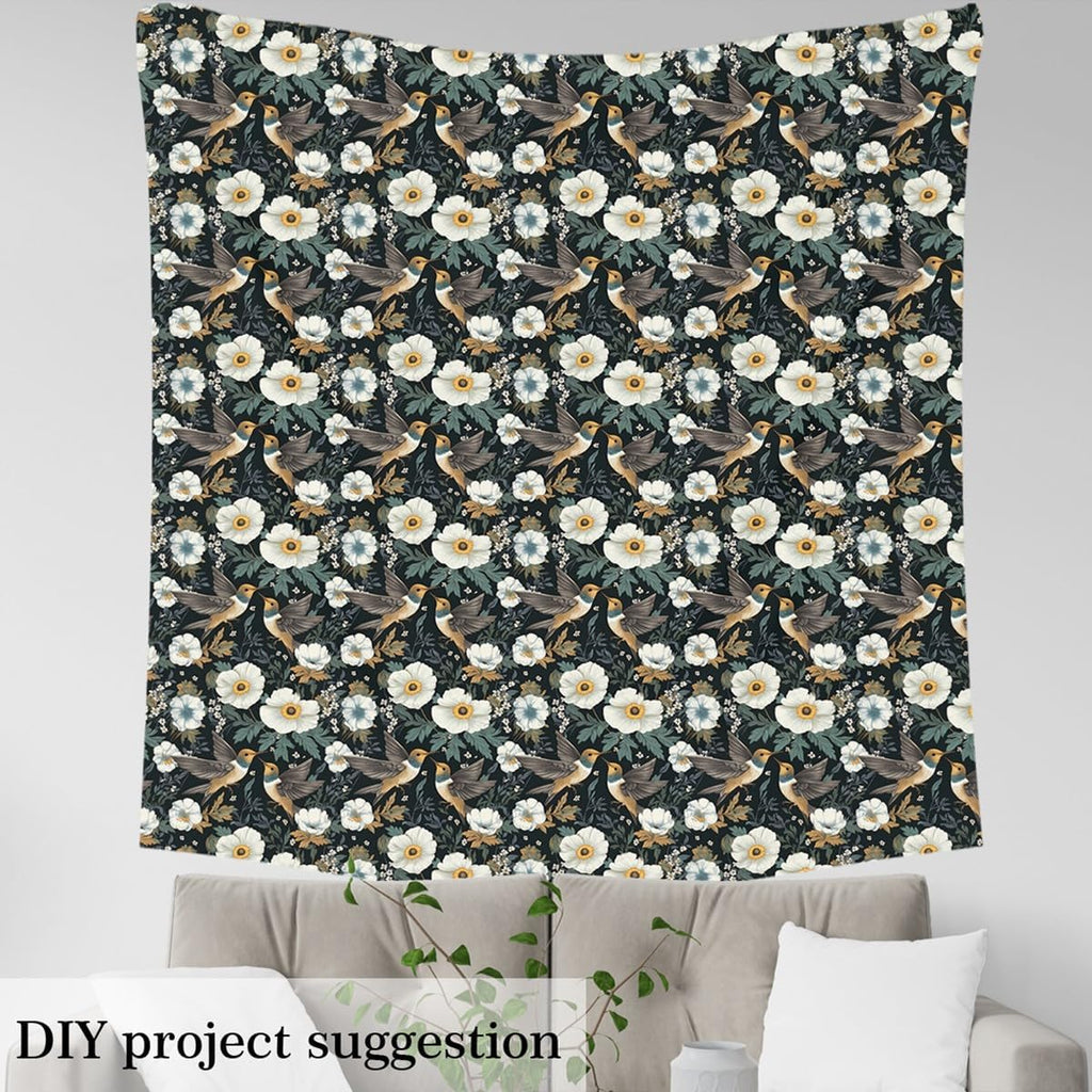 Hummingbird Fabric by The Yard,Botaniclal Flowers Rustic Style DIY Art Project,Jungle Wild Plants Outdoor Decor,Farm Garden Decor Soft Flannel Polyester No Stretch Fabric,3 Yards,108" L x 59" W