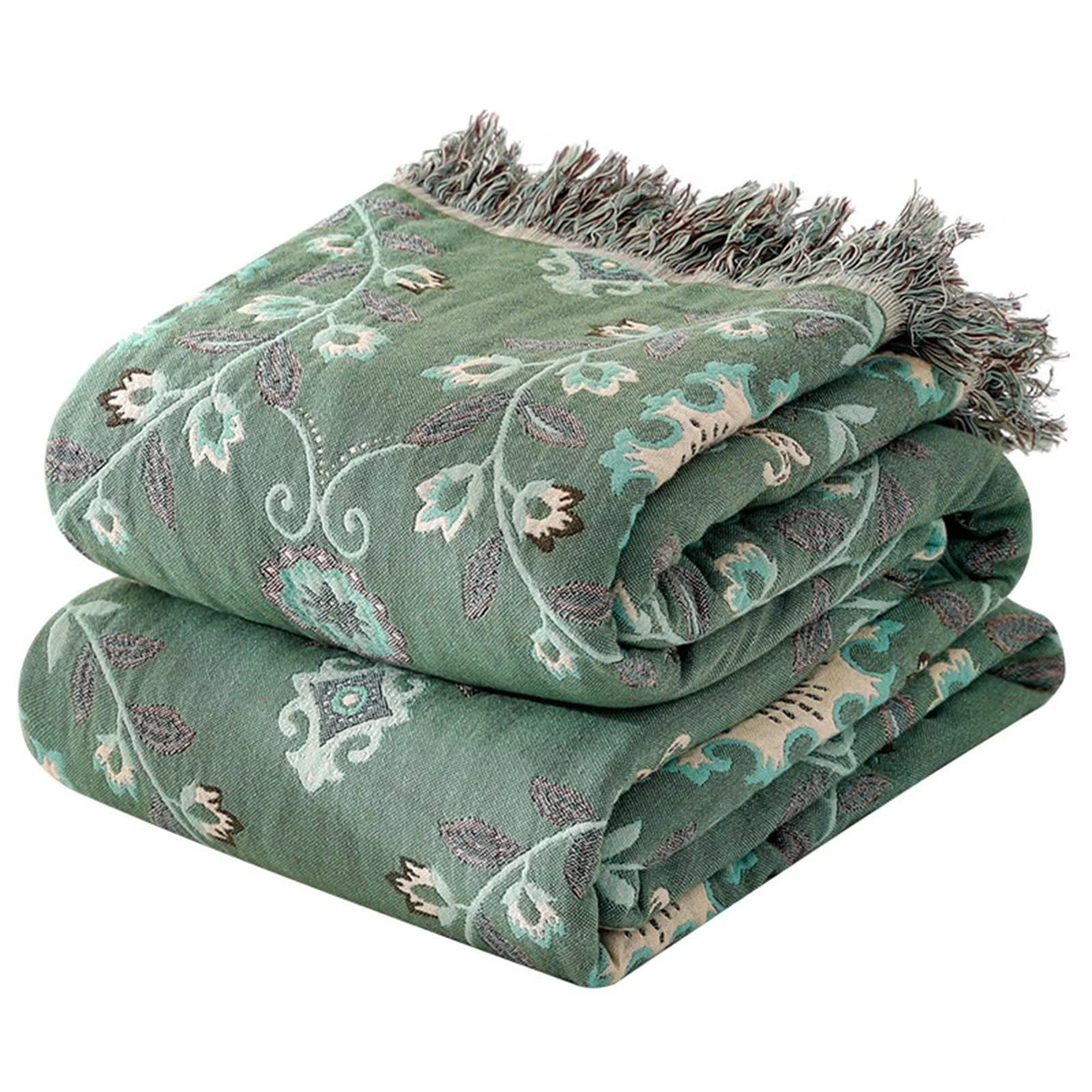MSGKV Boho Throw Blanket for Couch Chair 100% Cotton Floral Blanket 50"x60" Sofa Blankets Lightweight Farmhouse Muslin Summer Breathable Bed Blankets Home Decor All Seasons