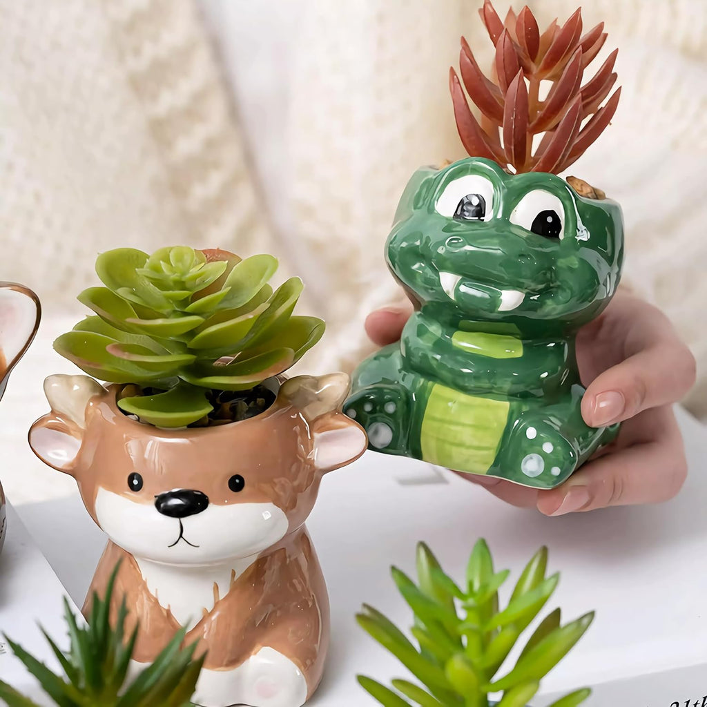 Cute Cartoon Animal Shaped Succulent Cactus Plant Pots-Plants Not Included (About 2.8 Inches) (Randomly 12 PCS)