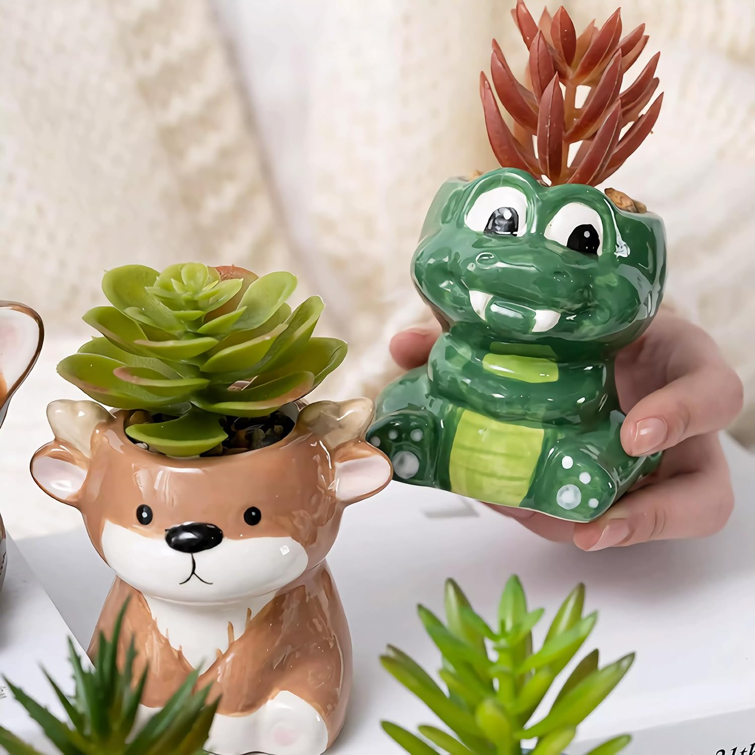Cute Cartoon Animal Shaped Succulent Cactus Plant Pots-Plants Not Included (About 2.8 Inches) (Randomly 12 PCS)