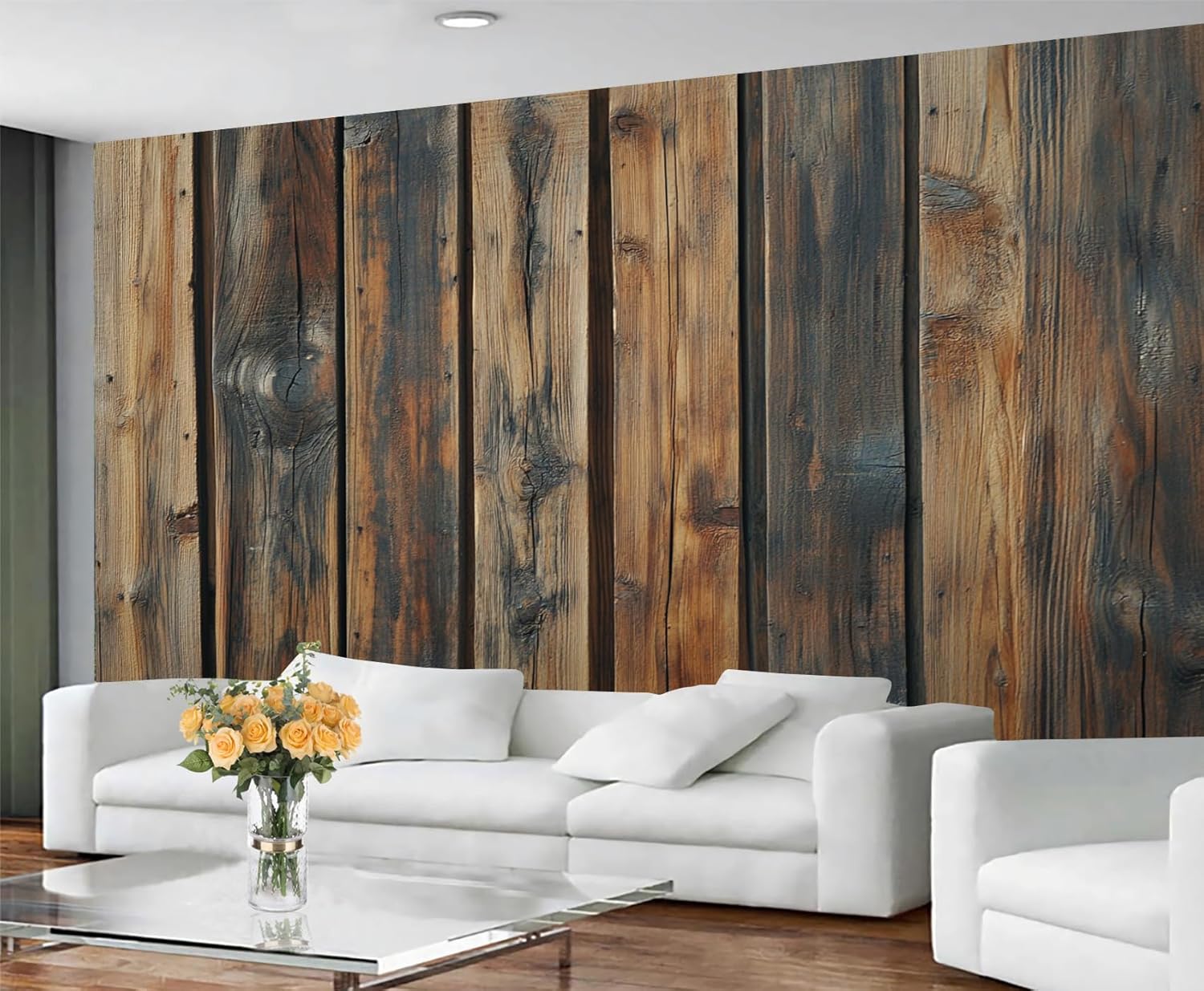Rustic Wooden Plank Mural - Distressed Wall Paintings, Brown Wood Stripes 3D Wall Mural for Living Room Bedroom, Wooden Plank Murals - 157.5" x 110.3" (Not Peel n' Stick)