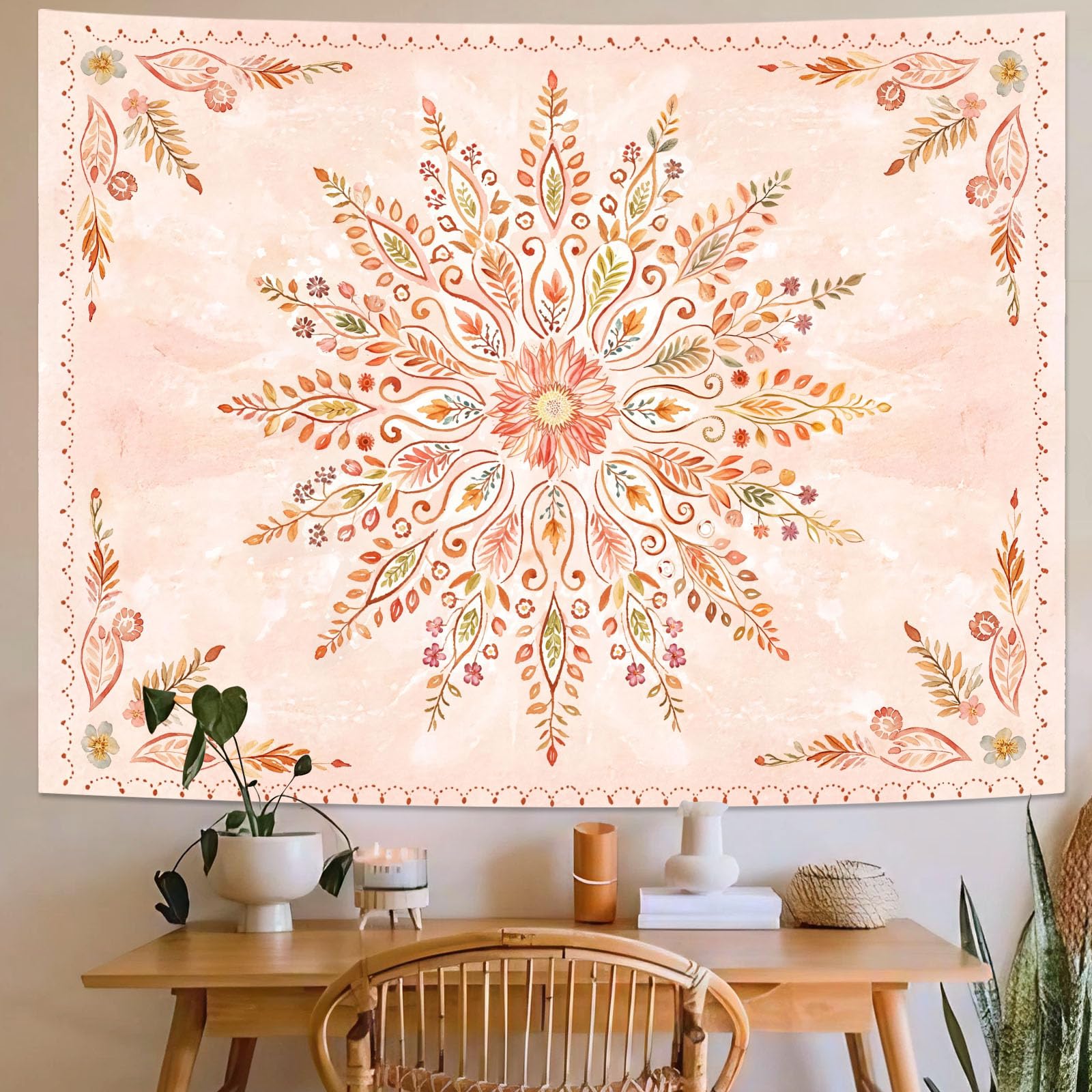 Lunerfex Floral Mandala Tapestry Boho Tapestry for Bedroom Brown Tapestries Wall Hanging Living Room Wall Art and Home Decor 70x90