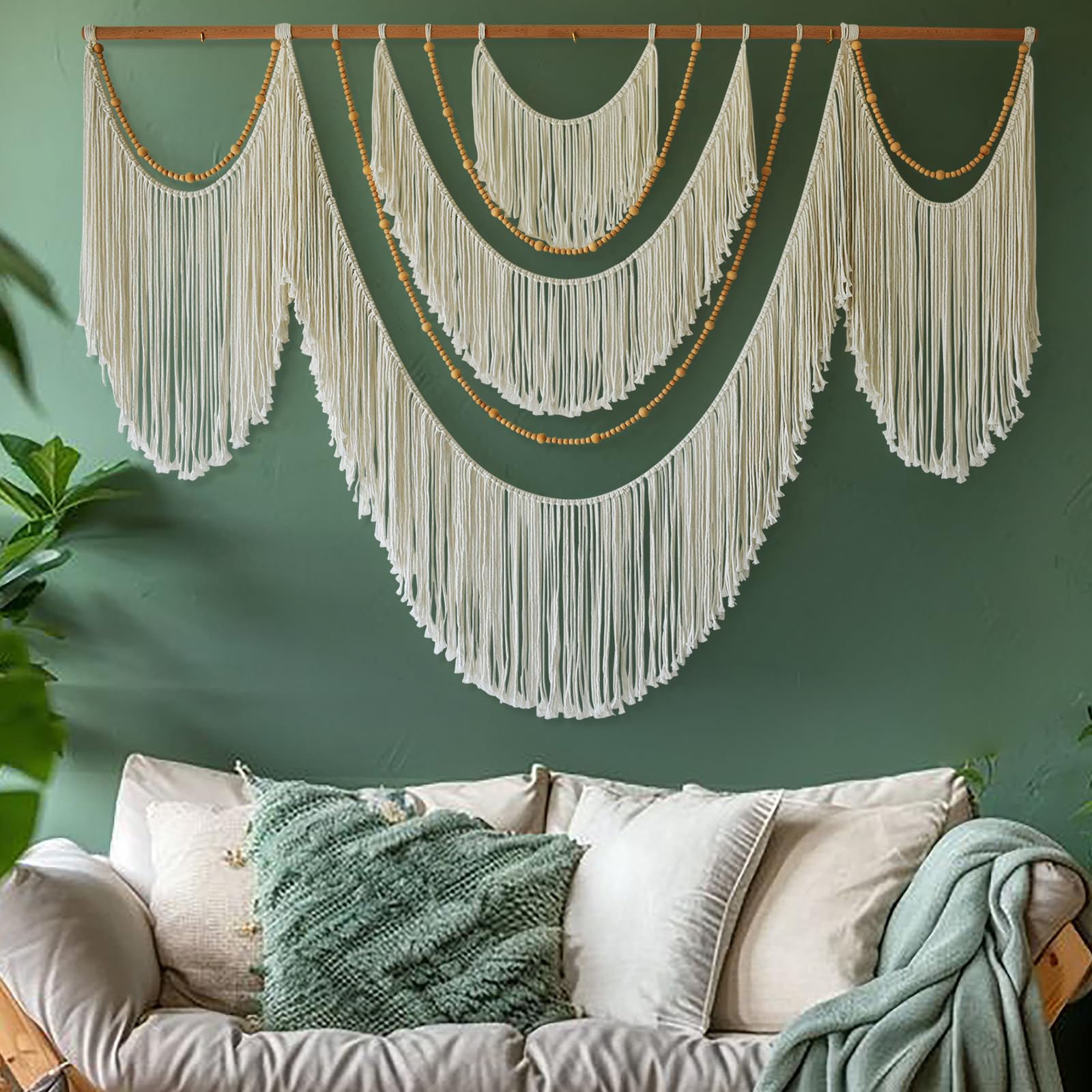 Macrame Wall Hanging Boho Chic Wall Art Macrame Wall Decor Fiber Yarn Tapestry Dip-Dye Living Room Home Bedroom Wall Decor 57" Wx 35" L
