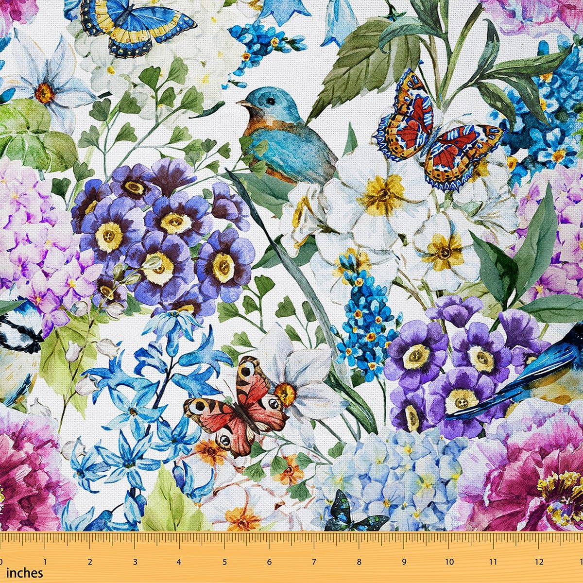 Hummingbird Fabric by The Yard,Botaniclal Flowers Rustic Style DIY Art Project,Jungle Wild Plants Outdoor Decor,Farm Garden Decor Soft Flannel Polyester No Stretch Fabric,3 Yards,108" L x 59" W