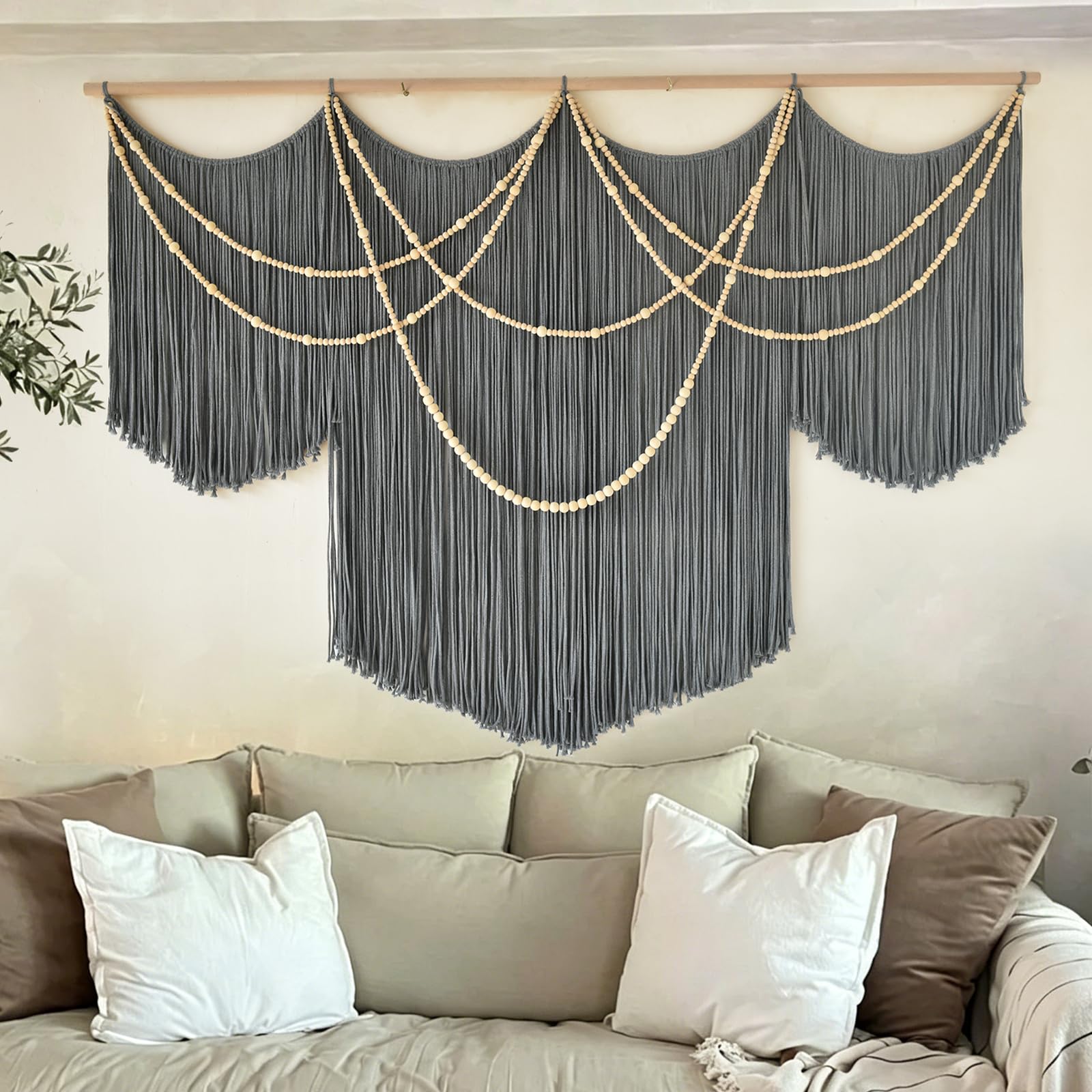 Macrame Wall Hanging Boho Chic Wall Art Macrame Wall Decor Fiber Yarn Tapestry Dip-Dye Living Room Home Bedroom Wall Decor 57" Wx 35" L