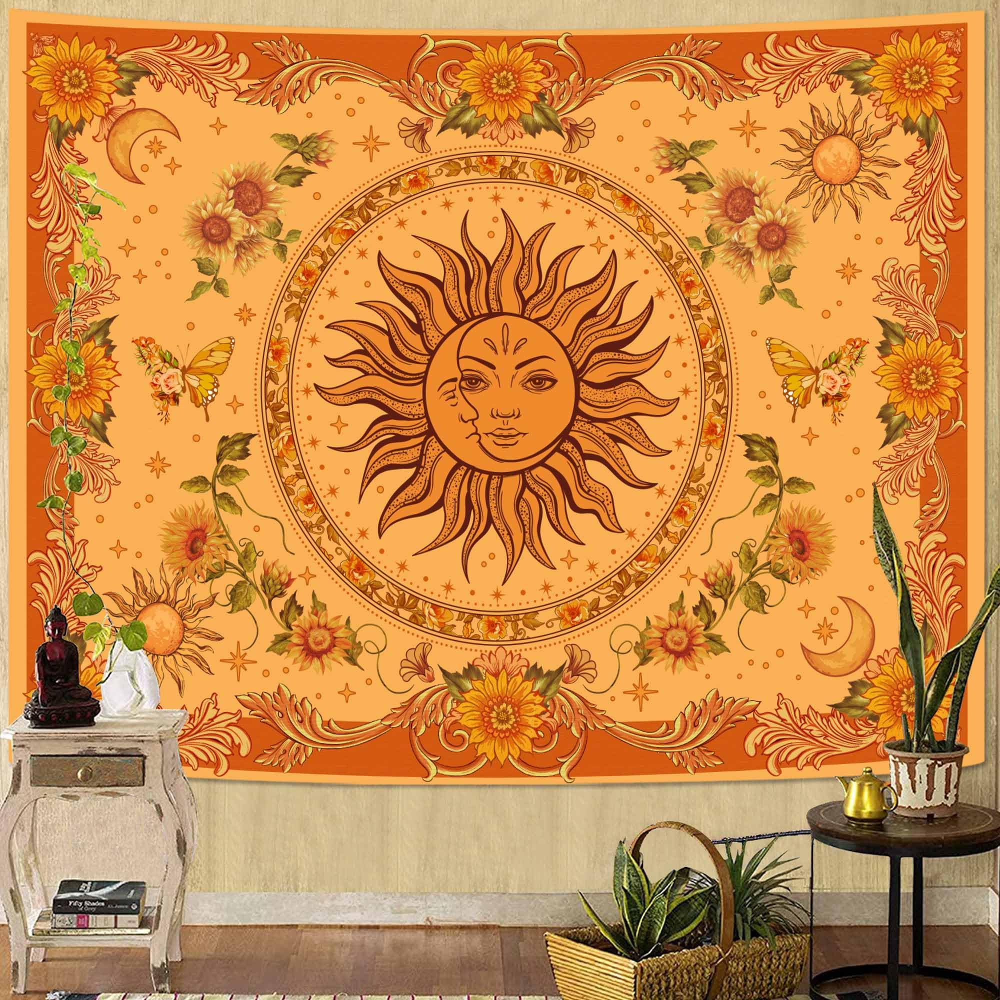 Spenlife Sun Tapestry Boho Tapestry for Bedroom Yellow and Green Tapestries Wall Hanging Bedroom Living Room Wall Art and Home Decor 70x90