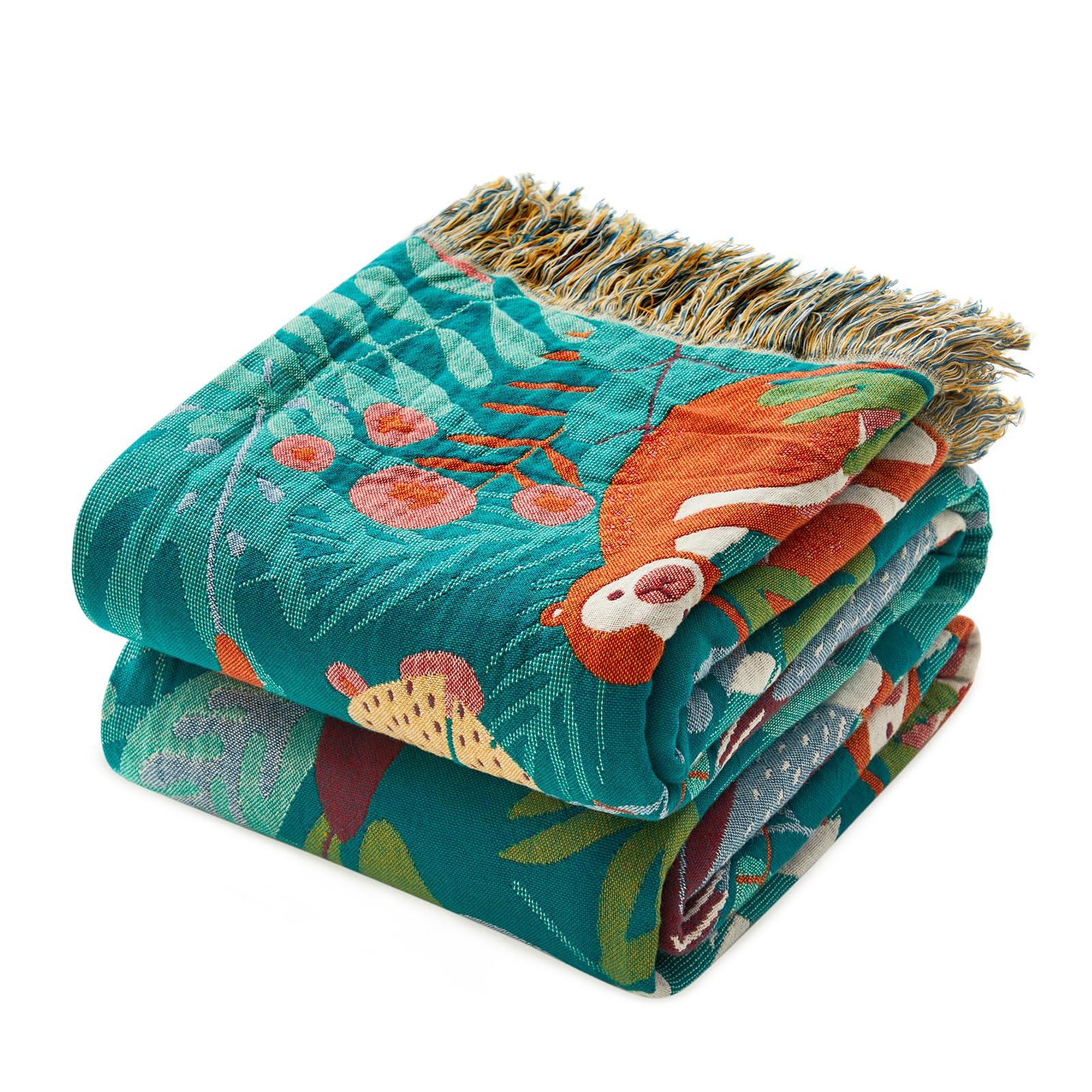 MSGKV Boho Throw Blanket for Couch Chair 100% Cotton Floral Blanket 50"x60" Sofa Blankets Lightweight Farmhouse Muslin Summer Breathable Bed Blankets Home Decor All Seasons